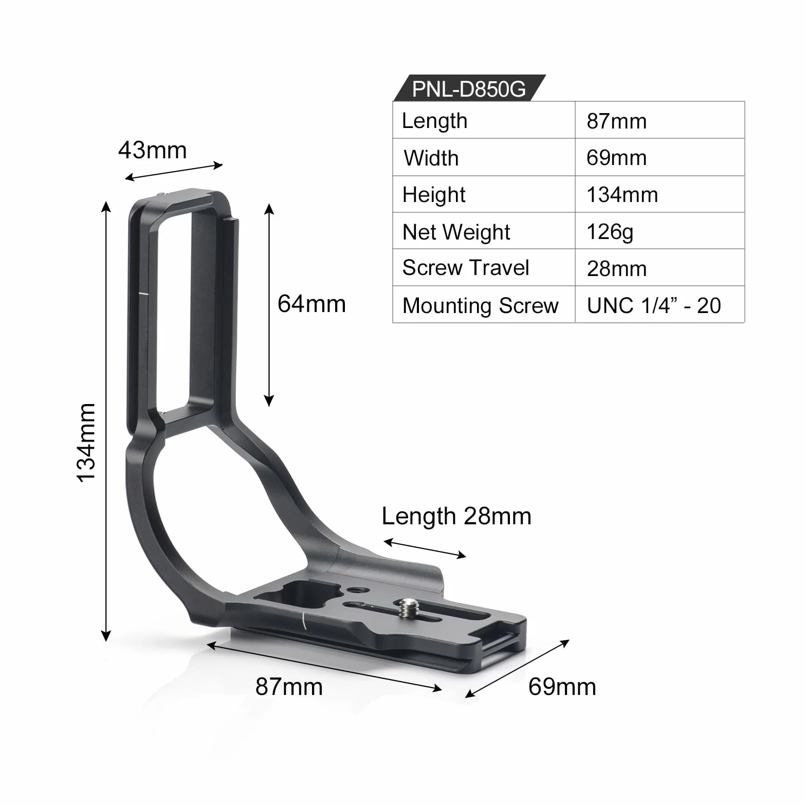 SUNWAYFOTO PNL-D850G L-Bracket do Nikon D850 + uchwyt