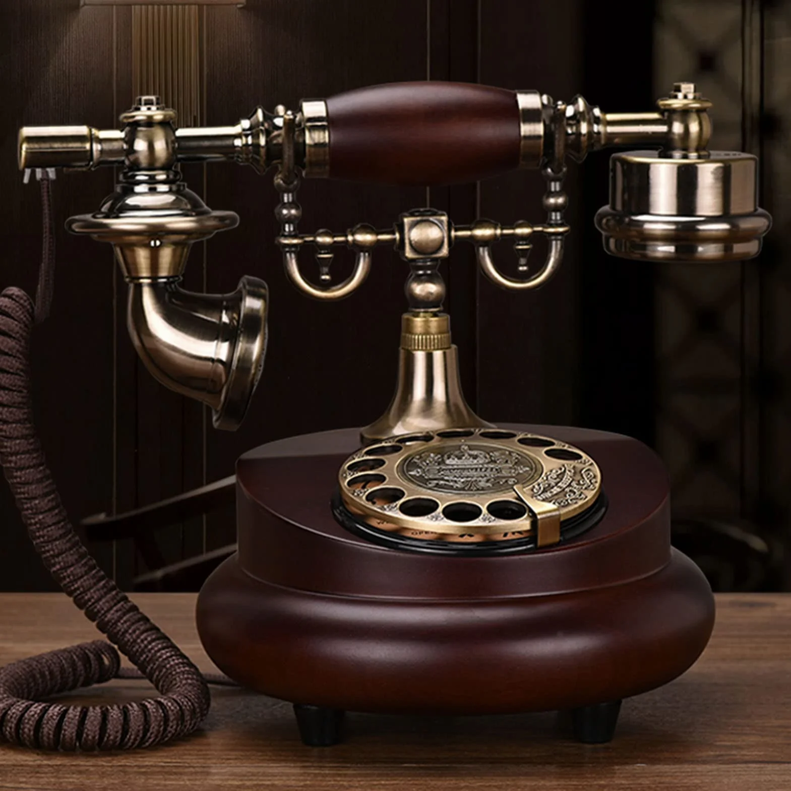 Telefon stacjonarny retro, Telefon stacjonarny przewodowy z tarczą obrotową i funkcją ponownego wybierania Rozmiar 25x17x21 cm
