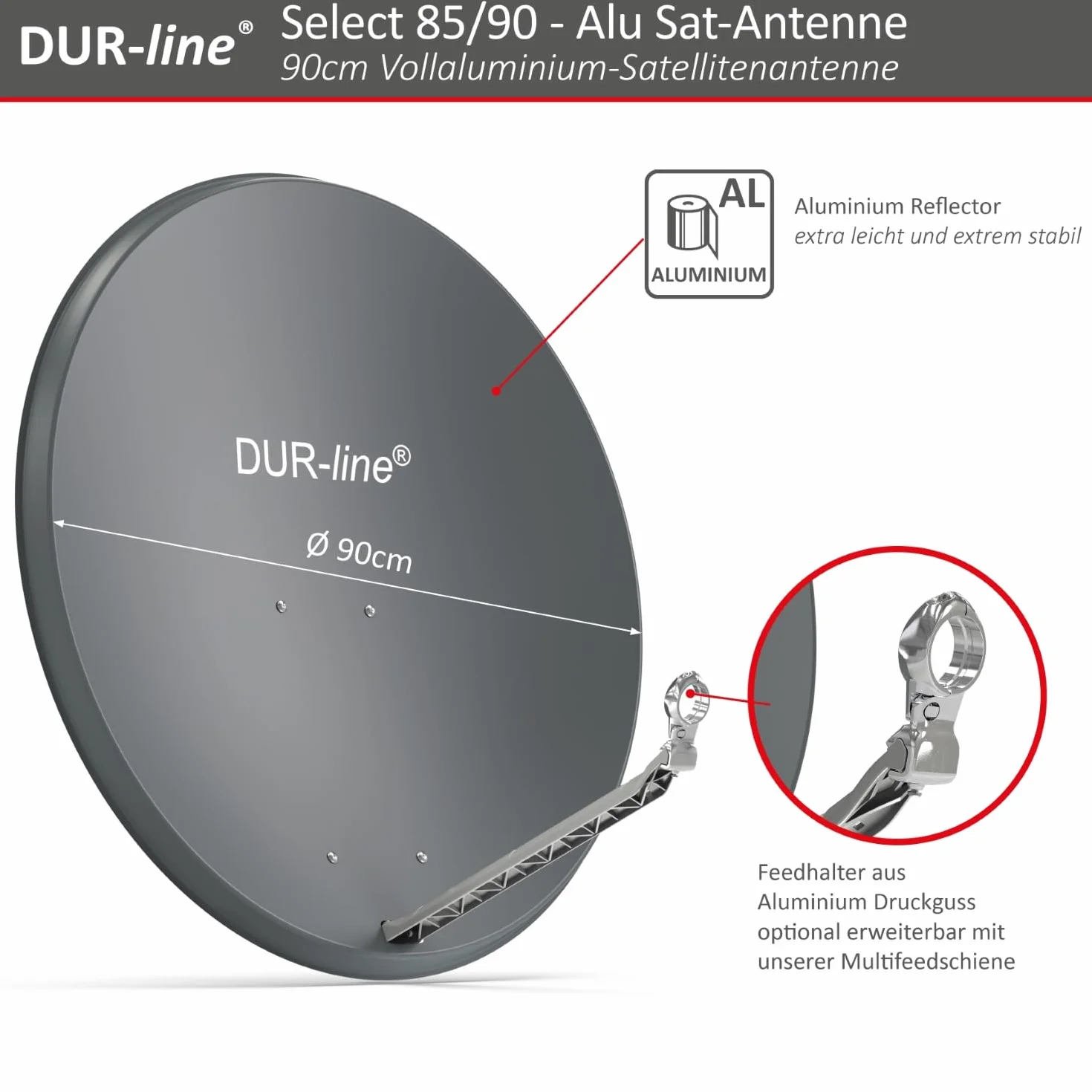 DUR-line Select Aluminiowa antena satelitarna, 85 cm x 90 cm, antracytowa