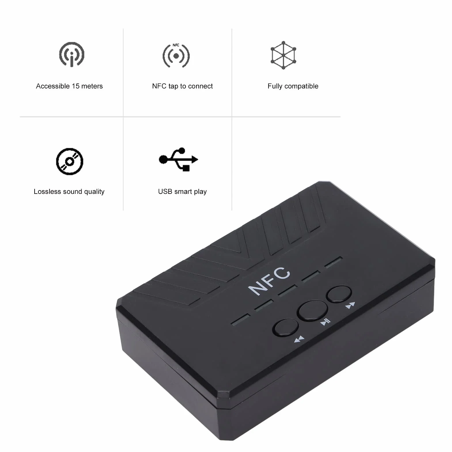Bezprzewodowy Odbiornik Audio, Odbiornik NFC Bluetooth 5.0 Bezprzewodowy Adapter Audio AUX, do Pracy z Systemem Dźwiękowym Strumieniowego Przesyłania Muzyki, Kompatybilny z Komputerami Telewizyjnymi,