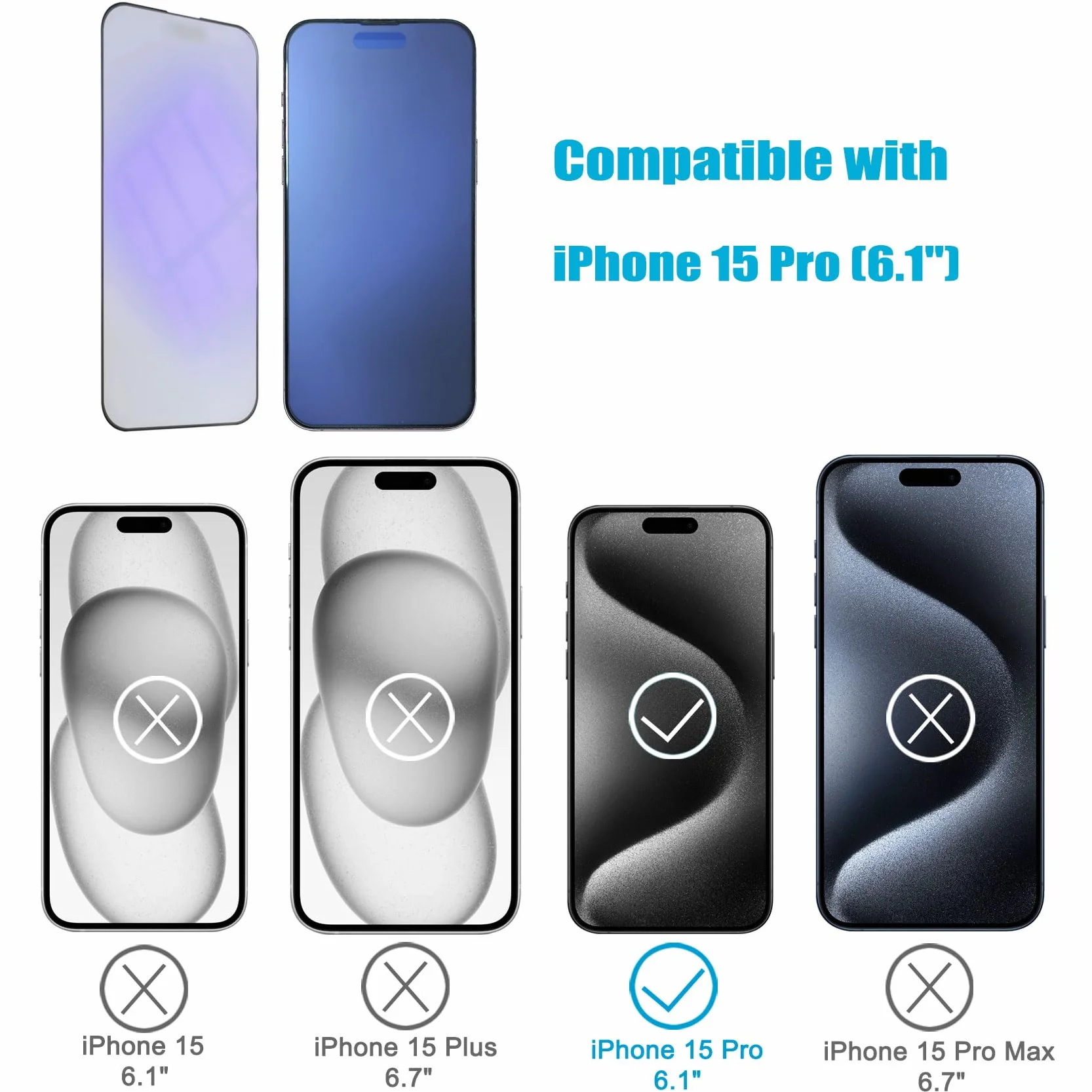 Matowa osłona ekranu do iPhone'a 15 Pro, antyodblaskowa, blokująca niebieskie światło, folia ze szkła hartowanego 15.5 cm, gładkie w dotyku i wrażliwość na dotyk, 2-pak