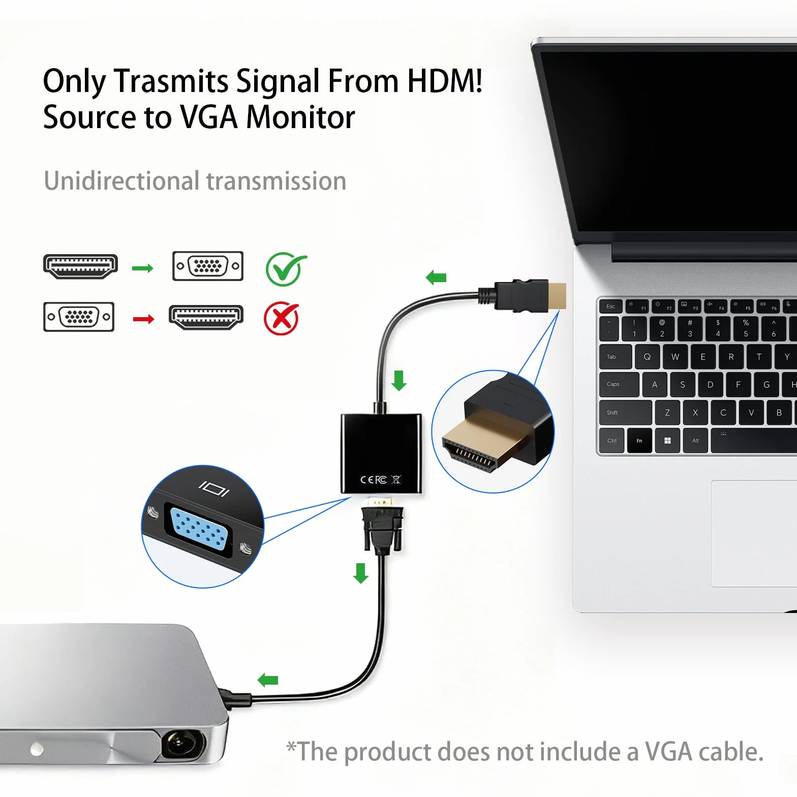 Adapter HDMI na VGA, pozłacany konwerter żeński do laptopa, komputera stacjonarnego, monitora, projektora, HDTV, Xbox, PS4, rozdzielczość 1080P HD