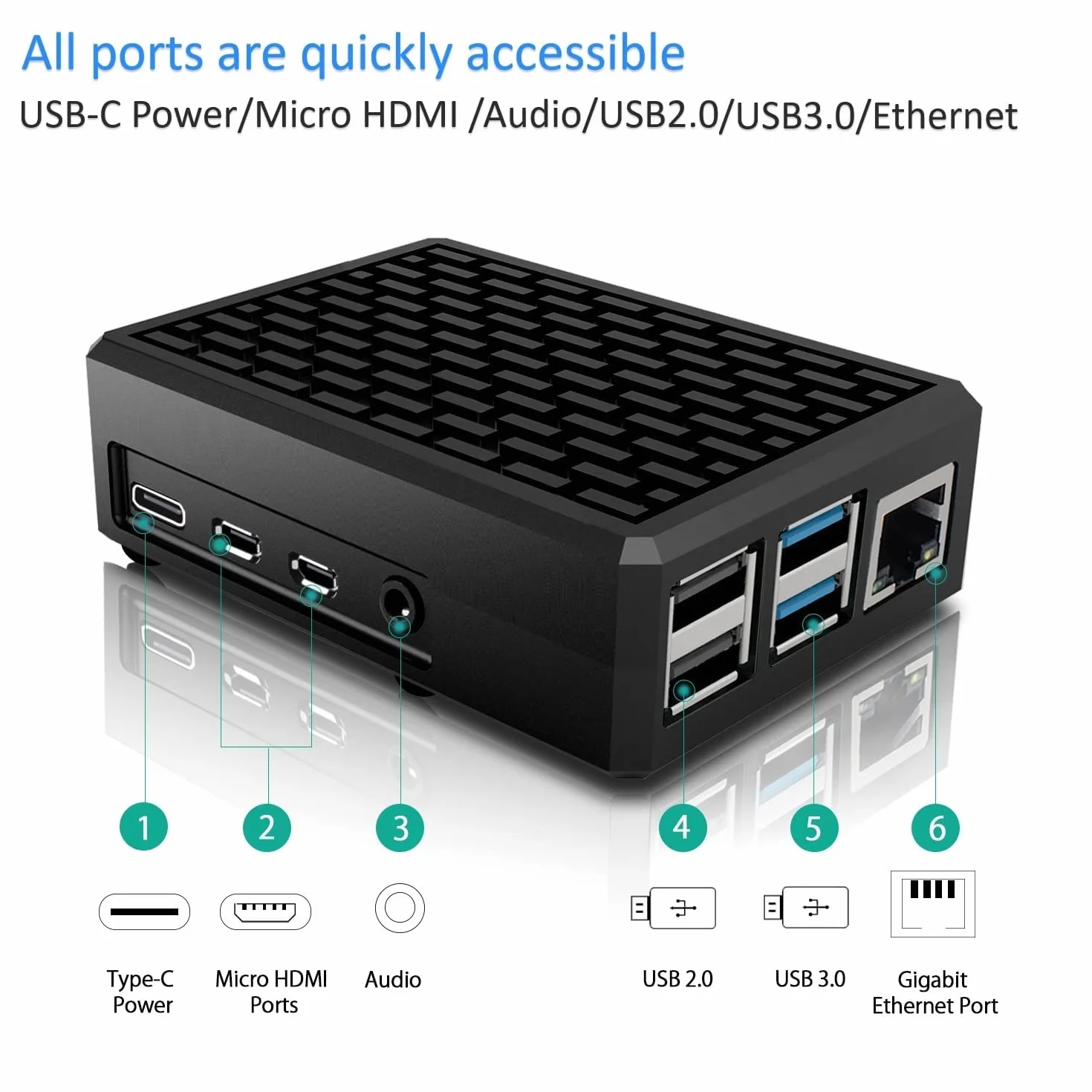 Miuzei Obudowa 4B do Raspberry Pi 4 Model B (8GB/4GB/2GB) - aluminiowa czarna obudowa z pasywnym radiatorem chłodzącym
