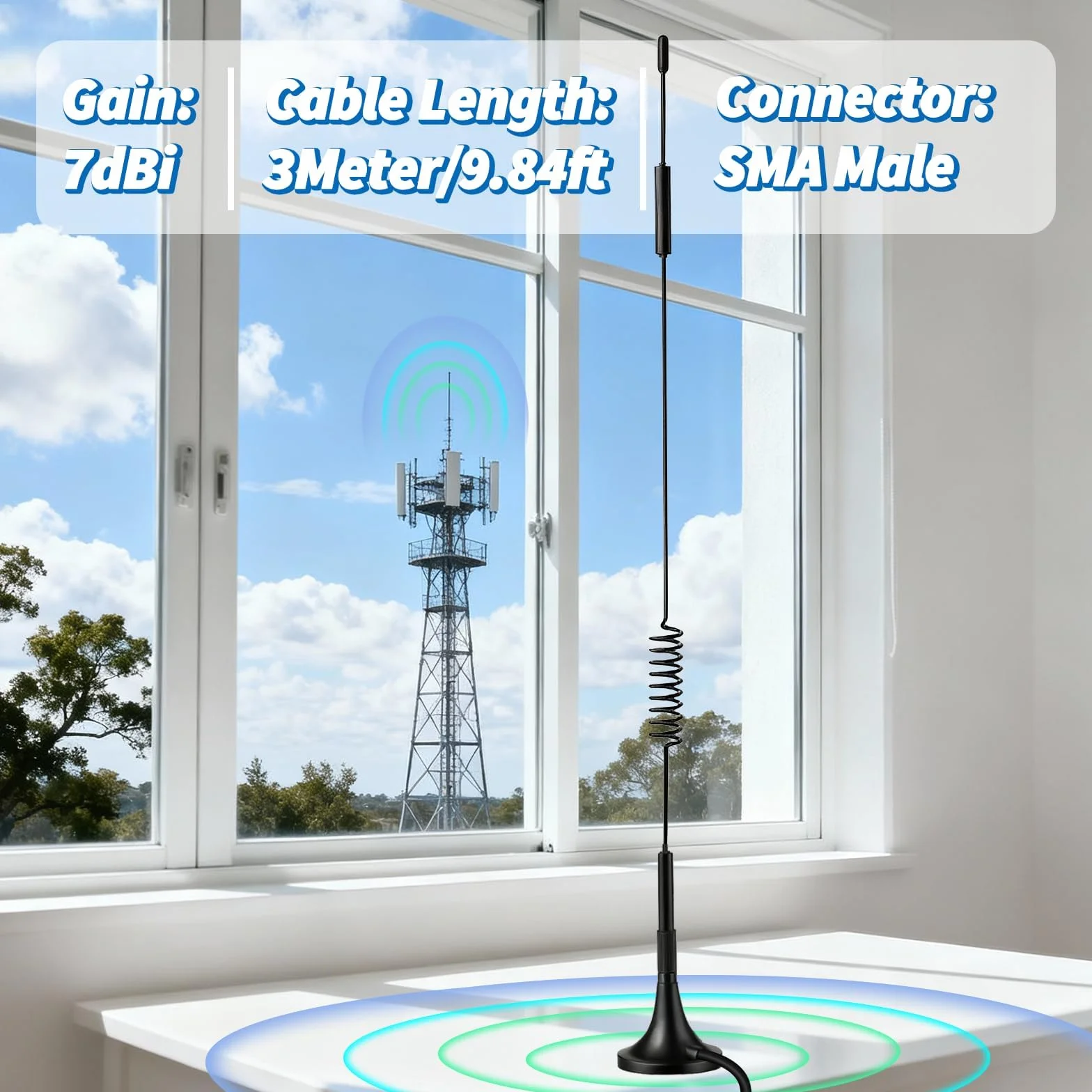 Bingfu Antena 4G LTE SMA, antena 7dBi, podstawa magnetyczna, antena MIMO (2-pak) do 4G LTE Router Gateway Modem Hotspot bezprzewodowy router Hub
