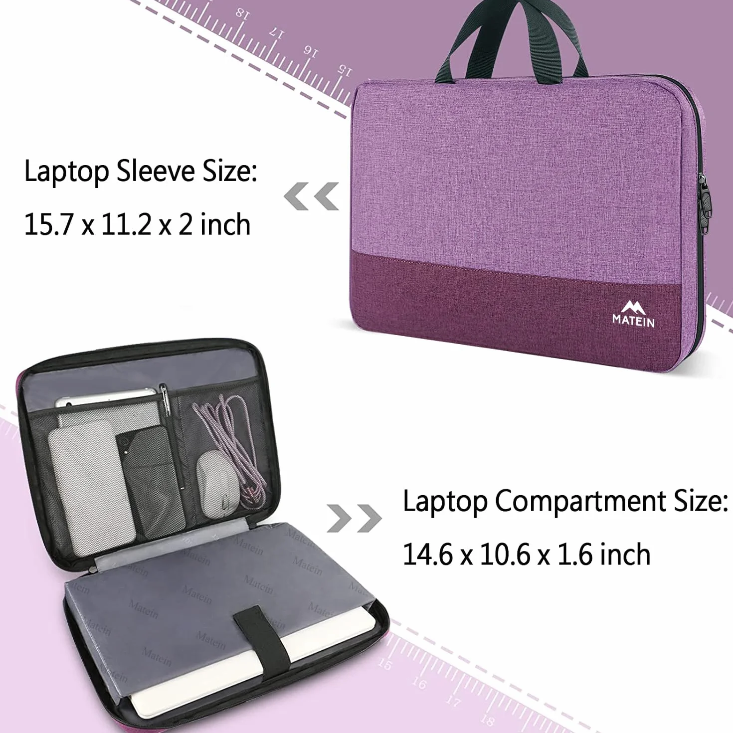 MATEIN Wodoszczelna Torba na Laptop 15,6 cala Etui Ochronne Fioletowy