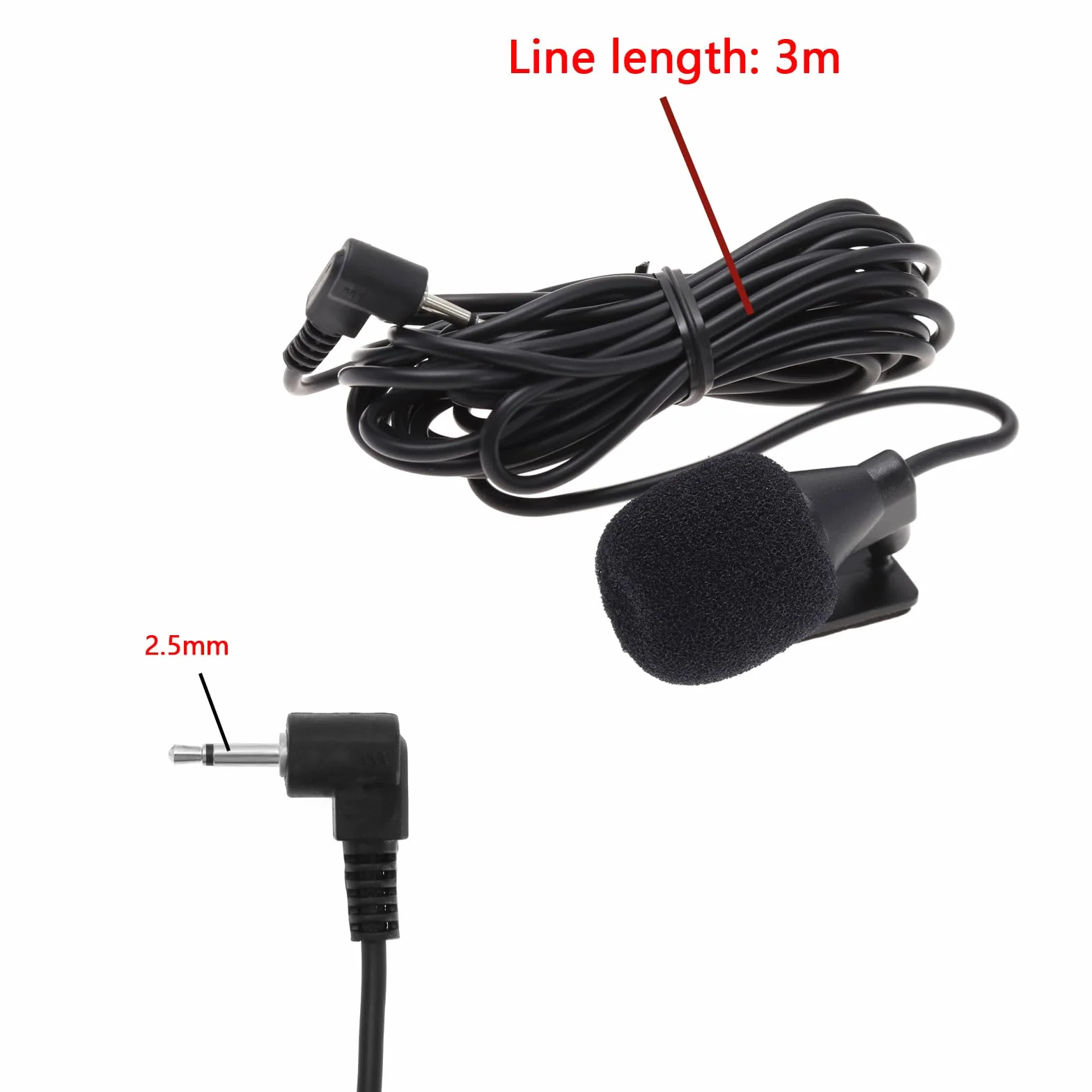 1x Mikrofon z uchwytem GPS Stereo Radio Przewodowy Mikrofon samochodowy typu rzep z mikrofonem gabkowym Czarny 60Hz-15KHz, 2,5mm