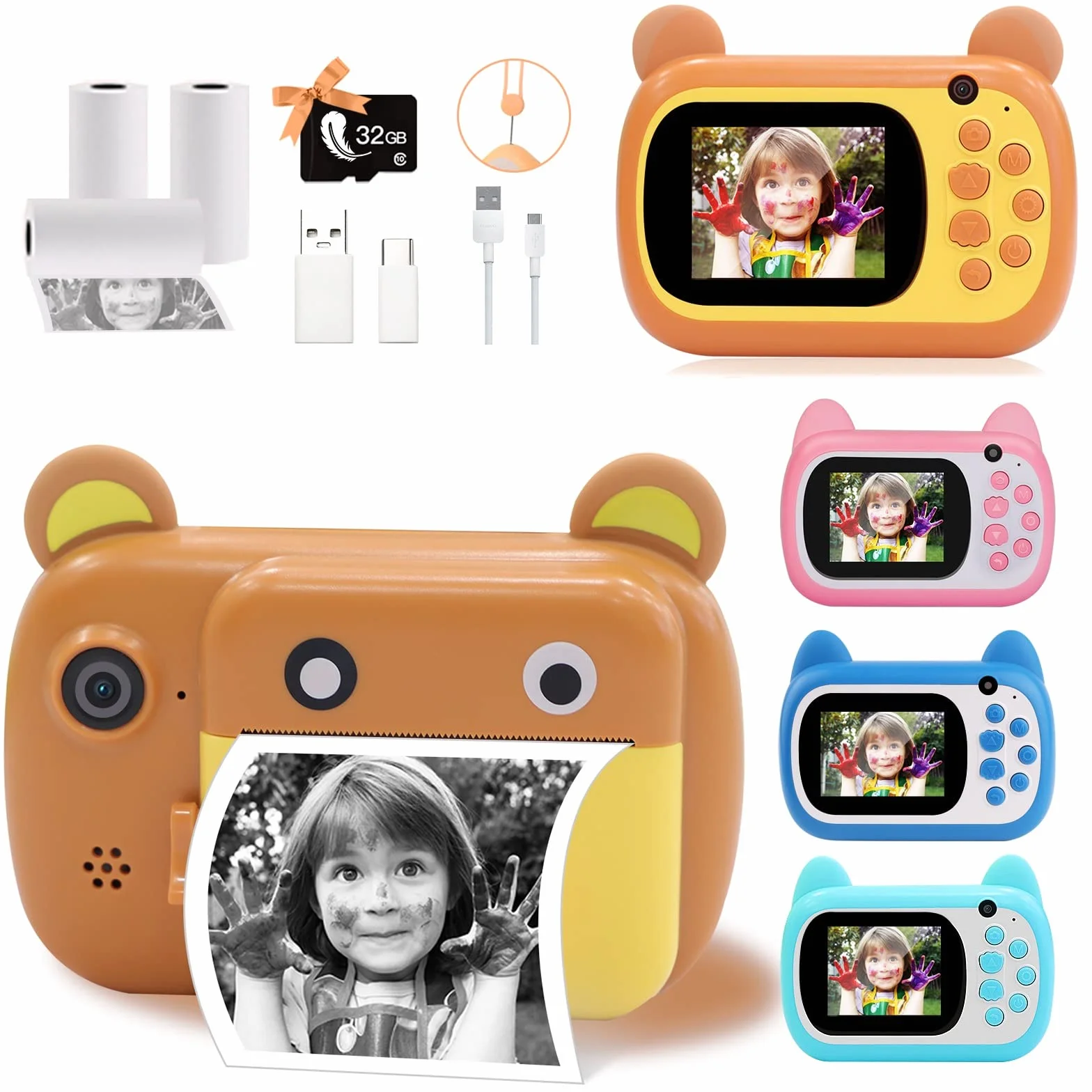 Aparat natychmiastowy dla dzieci, ekran LCD 6,1 cm, cyfrowy aparat dla dzieci, z 6-krotnym zoomem, podwójny obiektyw 24 MP, rejestrator wideo 1080p, prezent dla chłopców i dziewczynek (brązowy)