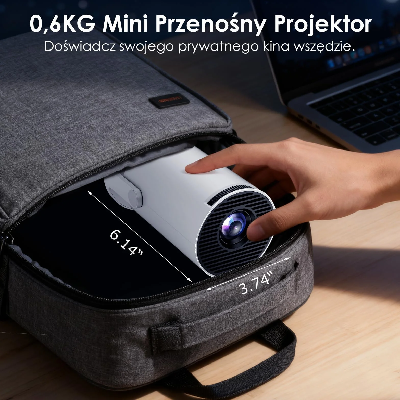 WOLFANG Projektor, Ulepszony Mini Projektor 2026, Projektor do Sypialni z Obsługą 1080P Full HD, WiFi 6 i Bluetooth 5.4, Obrót 180°, Kompatybilny z iOS/Android/TV Stick