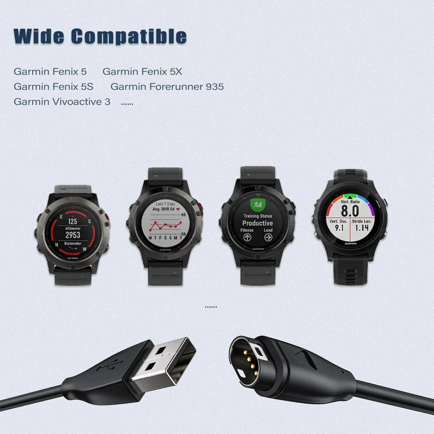 Mellbree Kabel do ładowania kompatybilny z zegarkiem Garmin – kompatybilny z Garmin Vivoactive 5 4 4S 3, Fenix 7 7S 7X 6 6S 6X Pro 5 5S 5X Plus, Forerunner 745 935 945 45 45S 245, Instinct, Venu 2