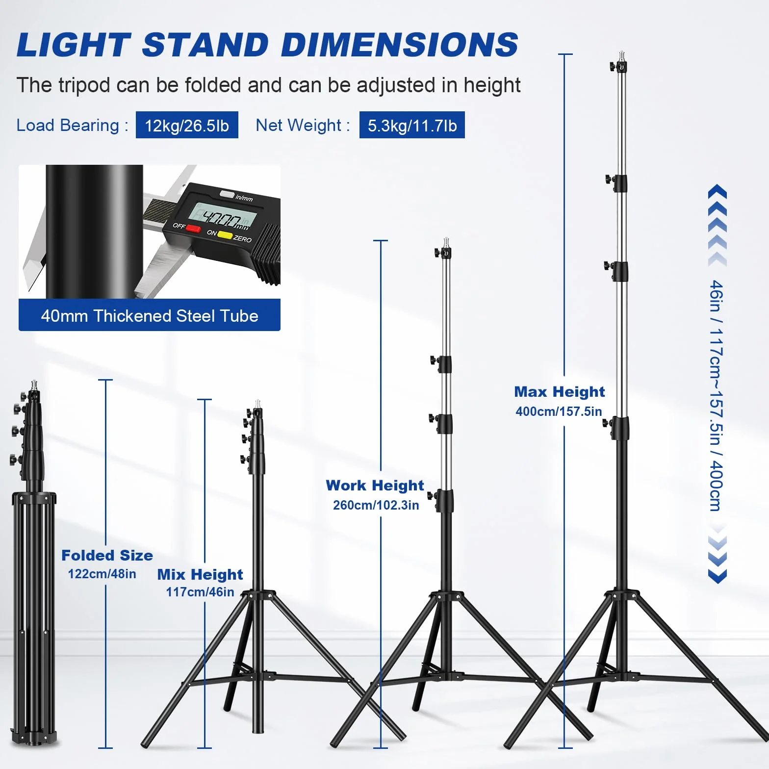 Soonpho AIR Pro statyw do lampy, tłumiony powietrzem, aluminium, maks. wysokość 4 m, nośność 15 kg, stabilny i wygodny, statyw z torbą do filmów, fotografii, studia fotograficznego, fotografii,