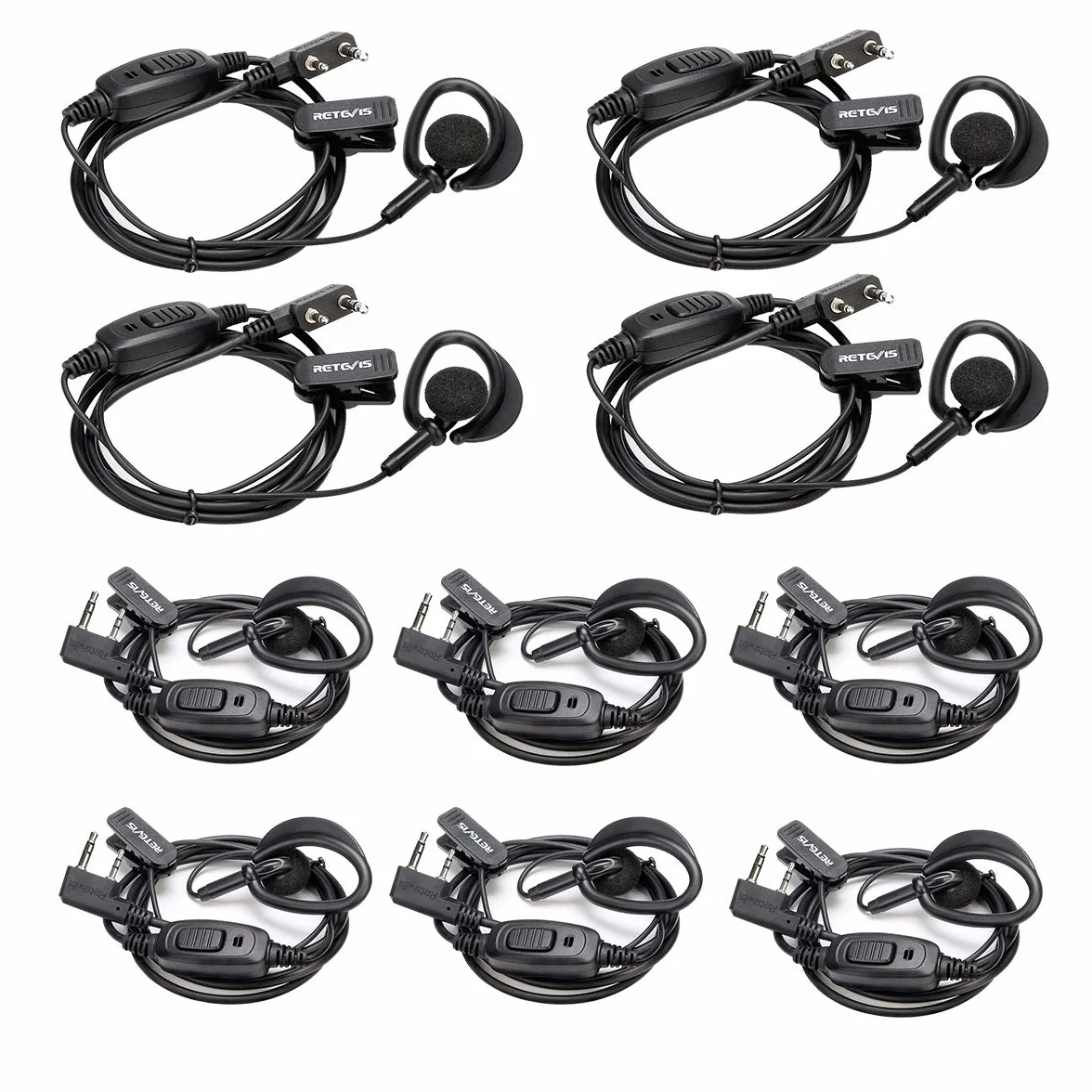 Retevis RT668 słuchawki radiowe z mikrofonem, kompatybilne z Retevis RT24 RT27 RT28 RT619 eSynic UV-5R BF-88E BaoFeng BF-888S Kenwood, 2-pinowe słuchawki douszne, zestaw słuchawkowy bezpieczeństwa (10 szt.)