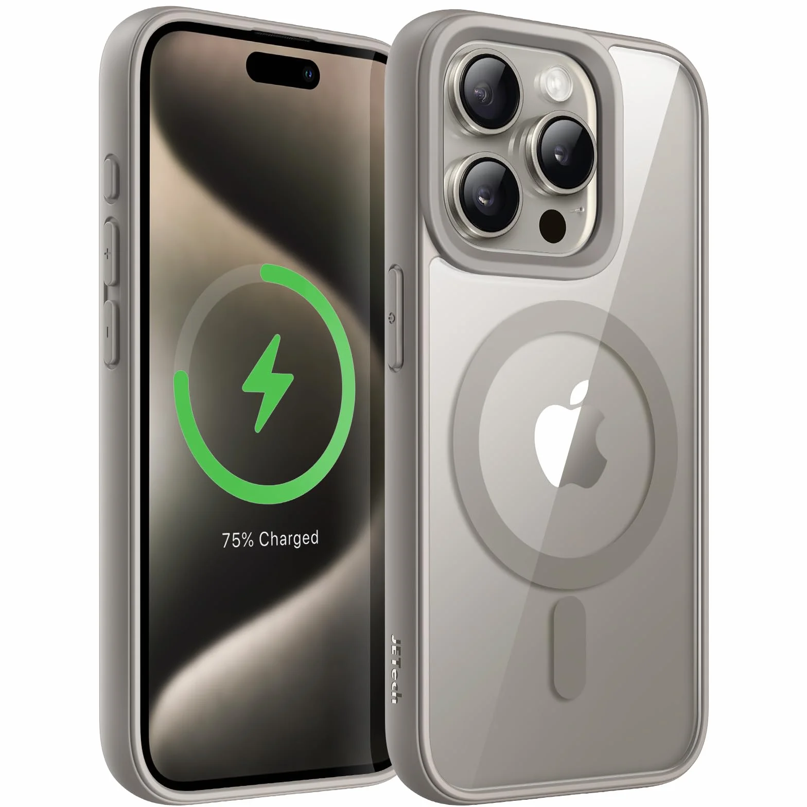 JETech Magnetyczne Etui dla iPhone 15 Pro 6,1 Cala Kompatybilne z MagSafe, Odporny na Wstrząsy Osłona, Jednokolorowa Matowe TPU Ramka, Odporny na Zarysowania Przejaśniać Tył (Tytan Naturalny)