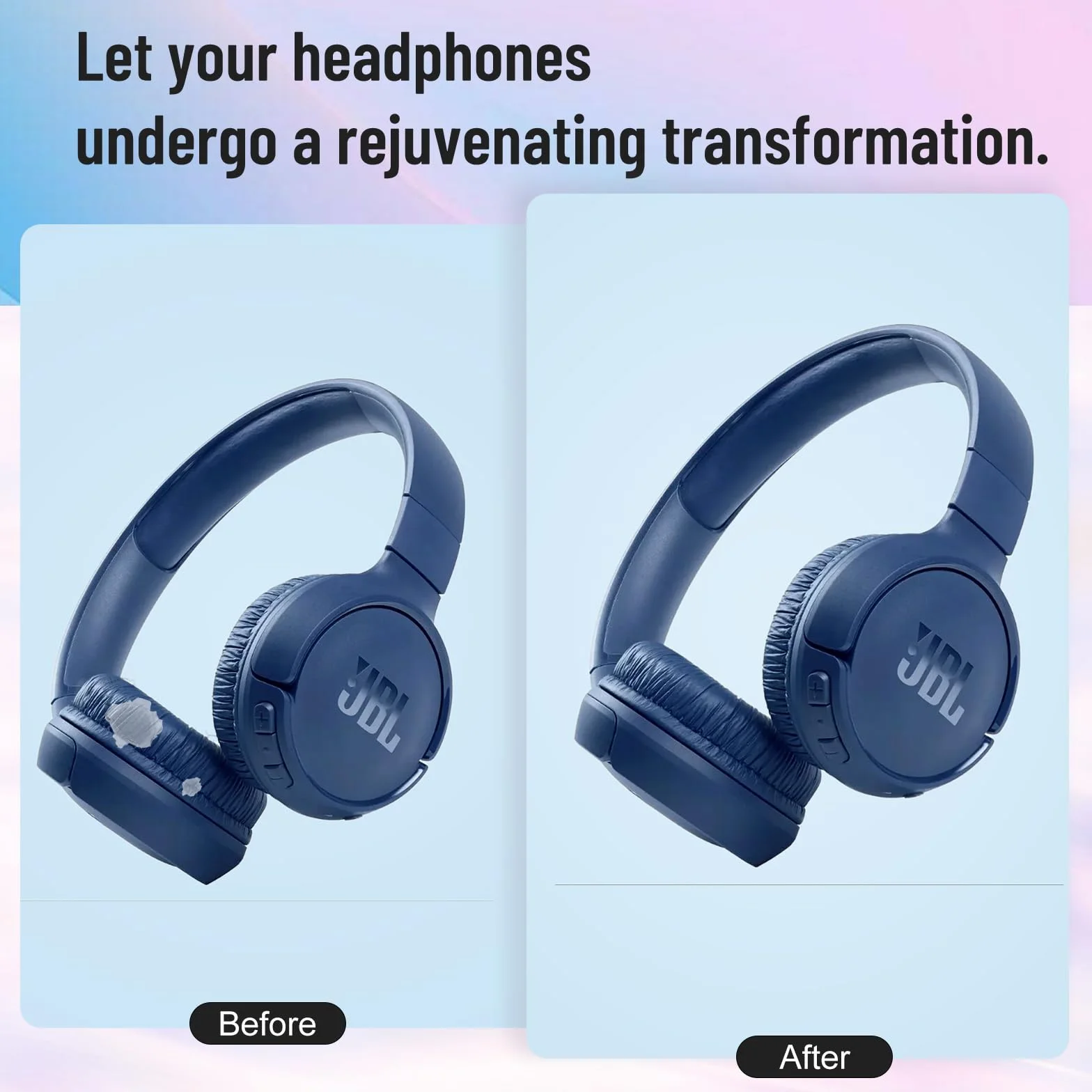 Zamienne nauszniki kompatybilne z JBL Tune520BT/Tune510BT/T500BT/T450BT/Tune660NC/JBL JR300BT/JR300/JR310BT/JR310 (składana skóra proteinowa - niebieska)