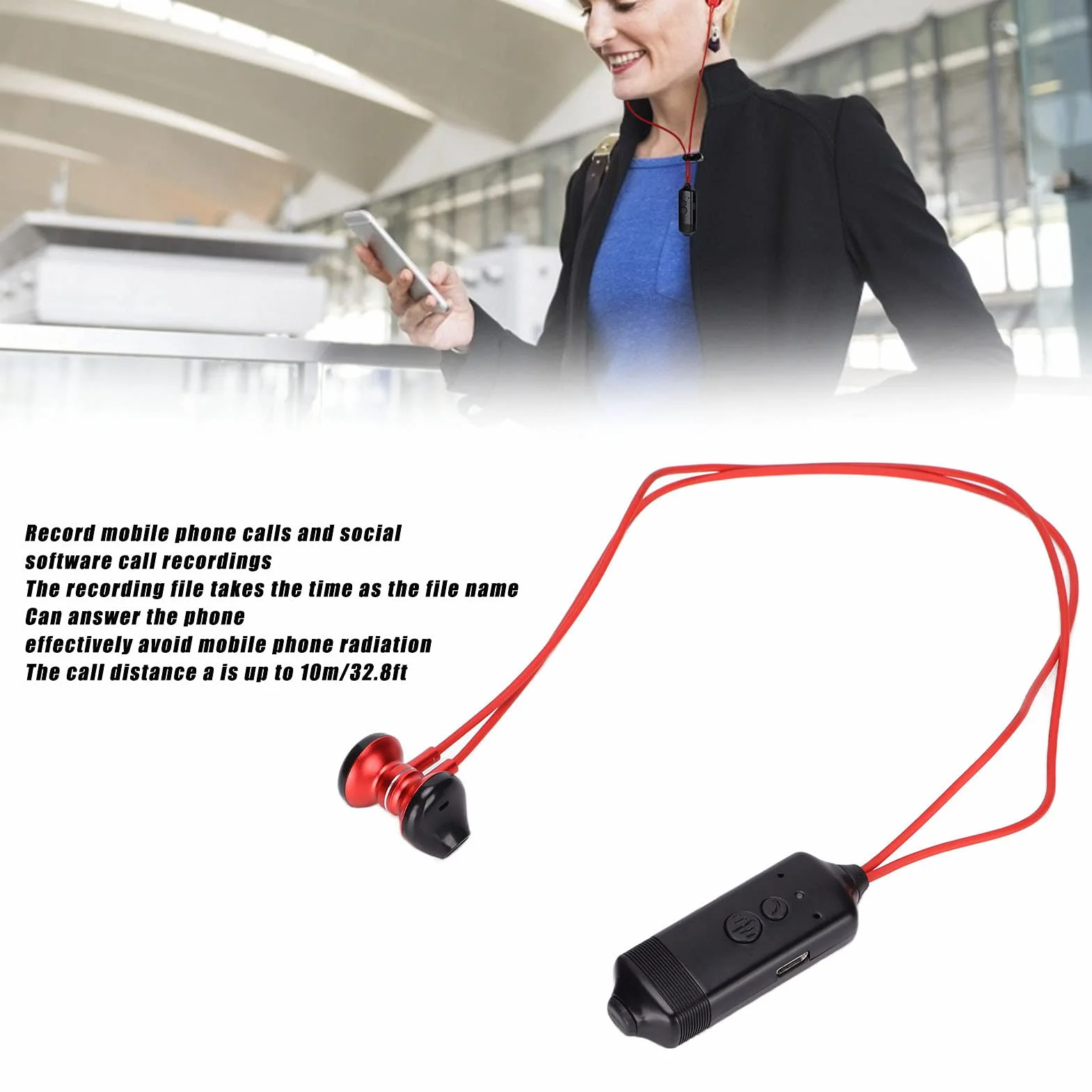 Zestaw Słuchawkowy do Nagrywania Rozmów Telefonicznych, Przenośne Słuchawki Bluetooth z Magnetyczną Konstrukcją, Monitorowanie Połączeń Głosowych dla Smartfona
