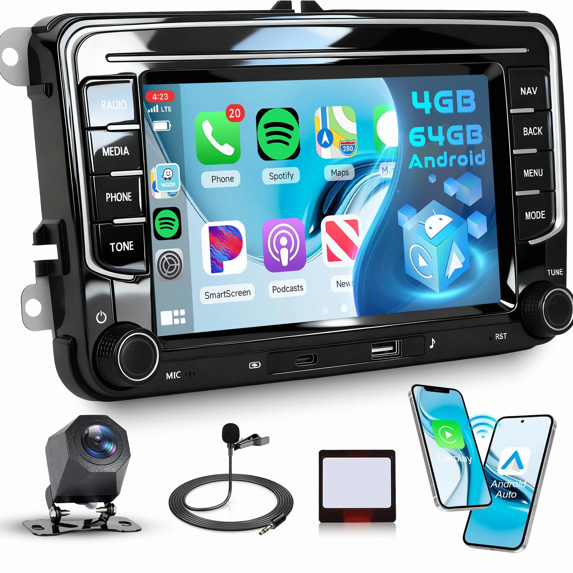 4G + 64G 7" Android radio samochodowe do VW Golf 5 6 Passat Jetta Caddy EOS T5 Tiguan Touran CC bezprzewodowe radio samochodowe do carplay radio samochodowe 2 Din z Androidem samochodem GPS Navi WiFi