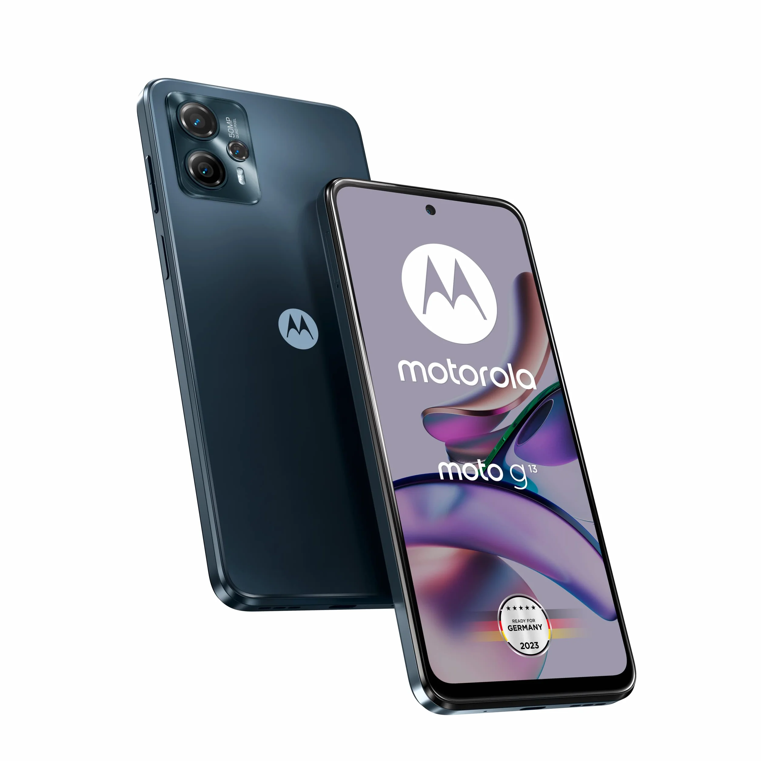 Motorola Moto G13 smartfon z wyświetlaczem HD + 6,52'', aparat 50 MP, 4/128 GB, 5000 mAh, Android 13), kolor grafitowy, matowy, w zestawie etui ochronne