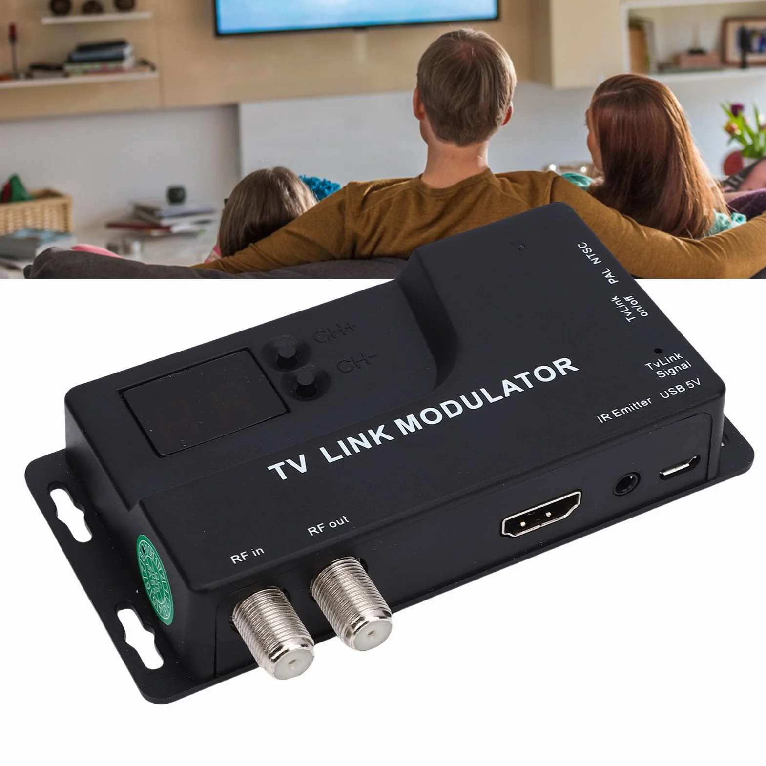 ciciglow Modulator RF, Modulator HDMI na RF z 471,25 MHz na 885,25 MHz, Konwerter Koncentryczny 1080P HD Obsługujący Format NTSC PAL dla Konsoli do Gier Telewizyjnych
