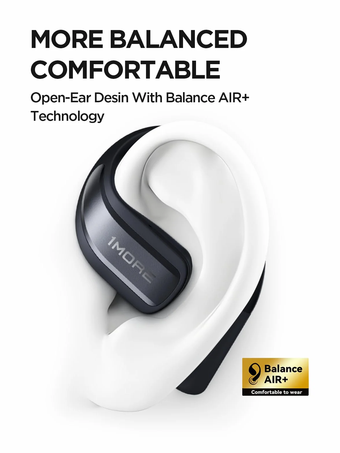 1MORE S70 Open Ear słuchawki Bluetooth 5.3, bezprzewodowe słuchawki douszne z 4 mikrofonami, więcej basów, akumulator 40 h, szybkie ładowanie, pałąk Balance AIR+, IPX5, redukcja szumów połączeń,