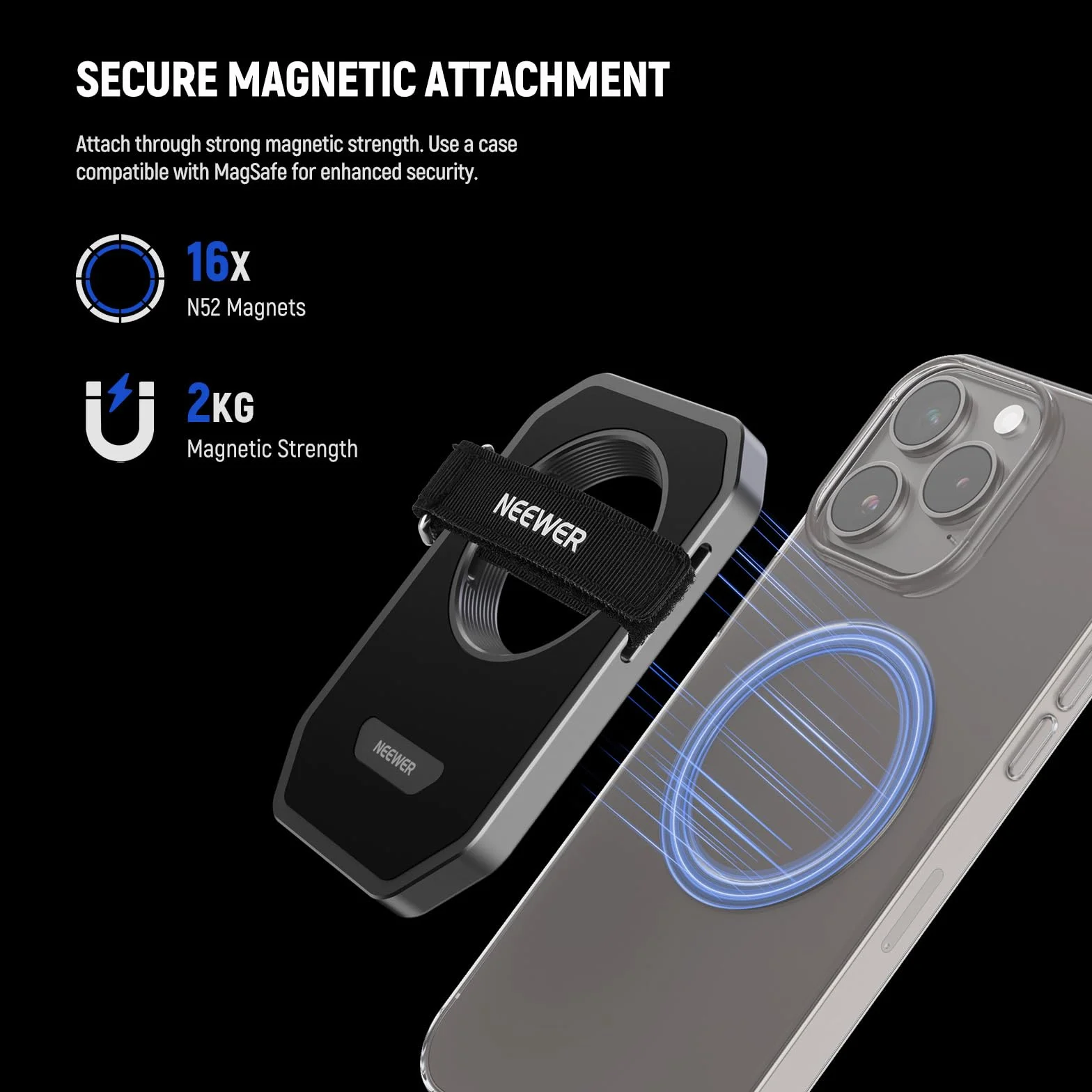 NEEWER Magnetyczny uchwyt SSD z ulepszonym zapięciem dotykowym, uchwyt na telefon SSD kompatybilny z MagSafe iPhone 16 Pro Max 15 Pro Max 16 Pro 15 Pro do nagrywania wideo ProRes Samsung Lexar SanDisk