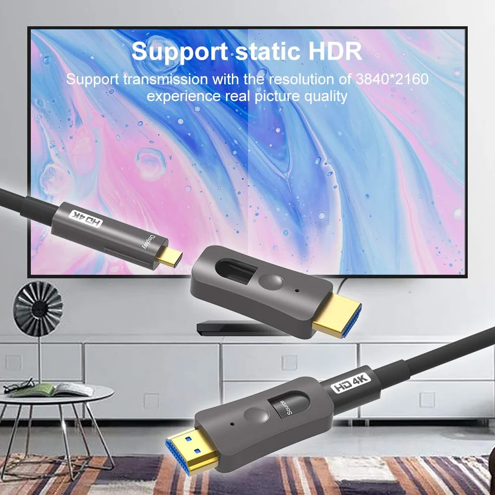 YIWENTEC Kabel światłowodowy HDMI 4k@60Hz HDCP2.2 4:4:4 wysoka prędkość 18 Gb/s HDR 3D 4K2K HDMI optyczny kabel światłowodowy z micro HDMI typu pull (20 m, 4K)