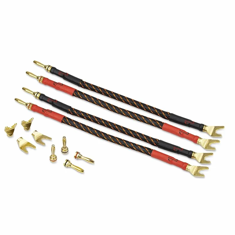 Dynavox Bi-Wire mostki kablowe, 2 x czerwone/2 x czarne, czysta miedź (99,99 OFC), wymienne wtyczki bananowe/widelce, zestaw 4 szt