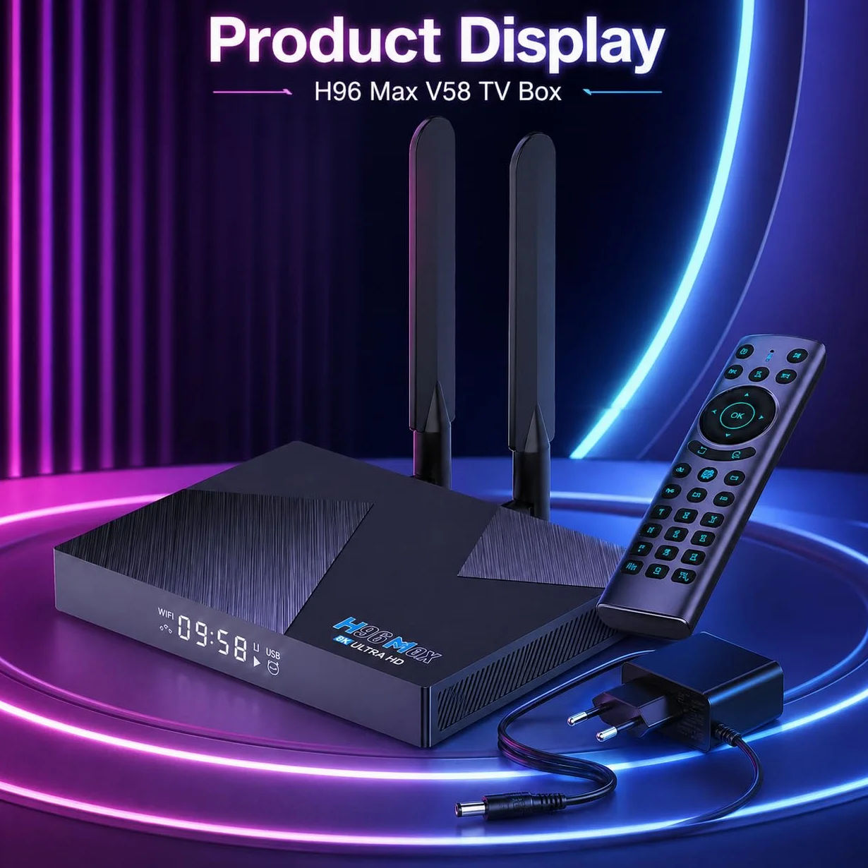 Android 12 TV Box H96 MAX V58 RK3588 Octa-Core 8 GB RAM 64 GB ROM WiFi6 Dual-Band Bluetooth 5.0 8K 4K USB 3.0 Smart TV Media Player