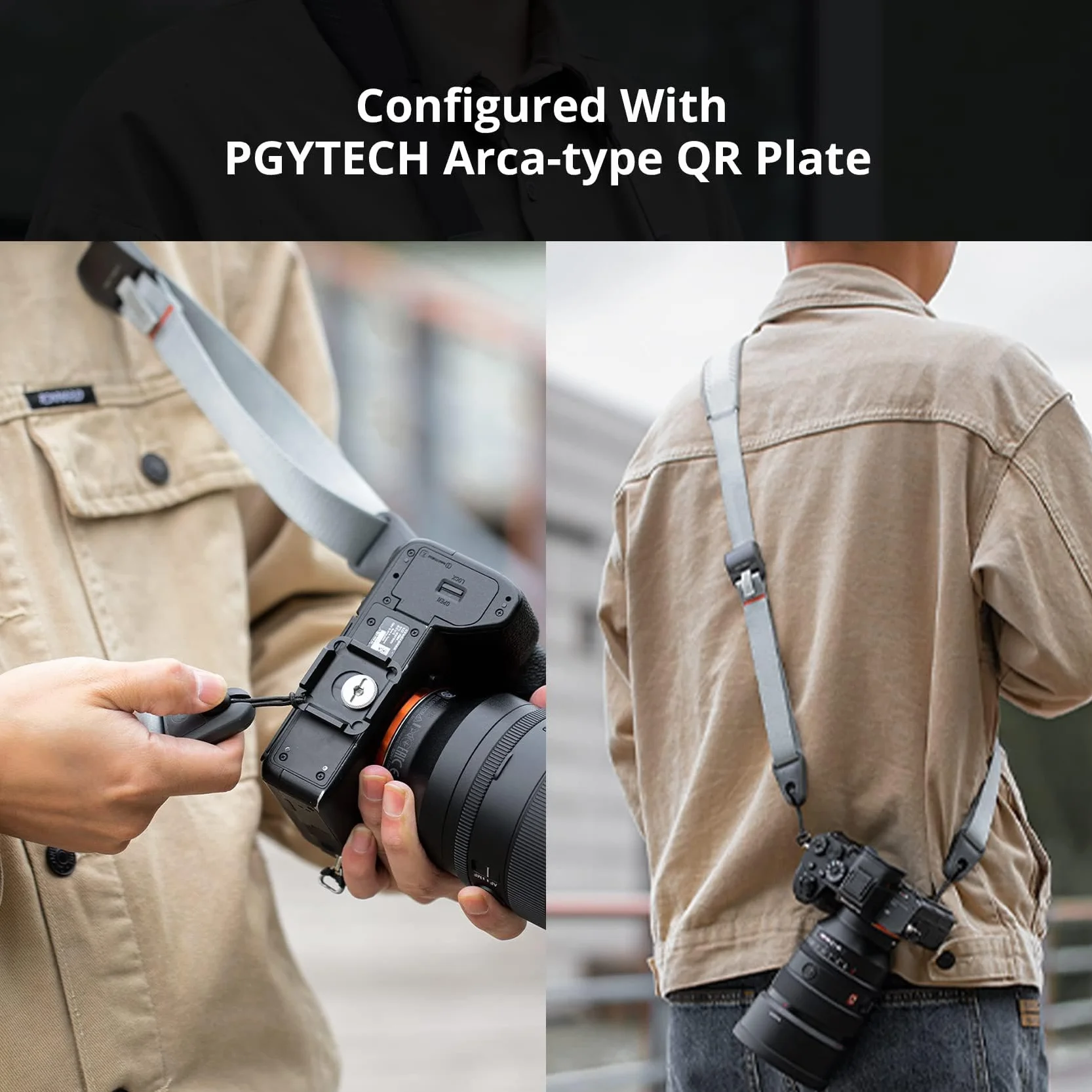PGYTECH Pasek na ramię do aparatu pasek do aparatu dla fotografów regulowane klamry szybkiego zwalniania do lustrzanki DSLR pasek na szyję aparatu, Nocna czerń