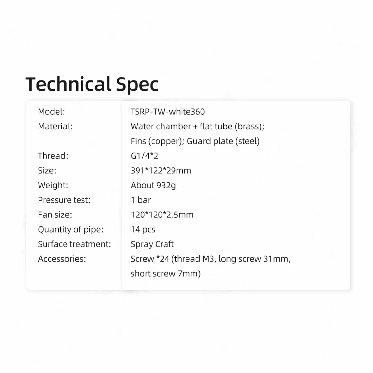 360 mm miedziany grzejnik G1/4 gwint PC chłodziarka wodna miedź chłodzenie cieczą 12 cm wentylator TSRP-TW-biały 360