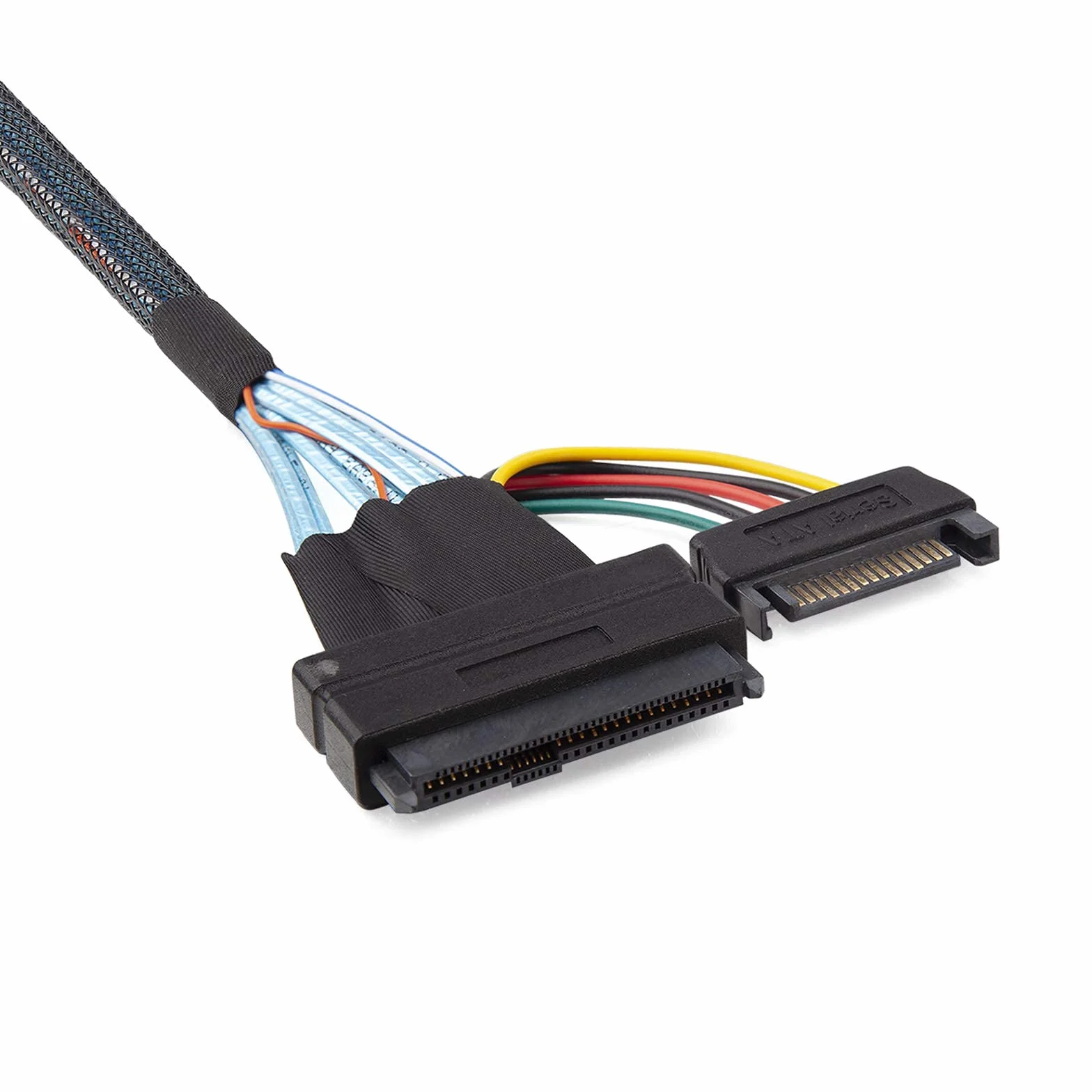 10Gtek 12G Wewnętrzny Kabel Mini SAS SFF-8643 do U.2 SFF-8639 NVMe SSD z 15 pinowym złączem zasilania SATA, PCIe 4.0, 85 Ohm, 1m/3.3ft