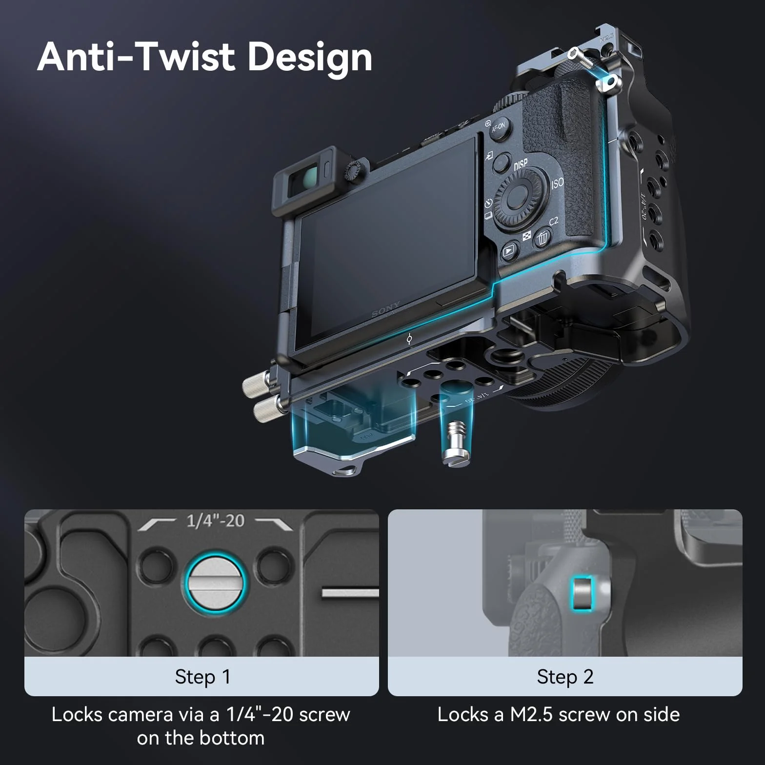 SMALLRIG Cage Zestaw Klatek dla Sony A7C II / A7CR z Zaciskiem Kablowym do HDMI, Pełnym Dostępem do Tworzenia Vlogów Klatka do Kamery Wideo dla Sony Alpha 7C II/Alpha 7CR z Ramieniem Zawiasu - 4422