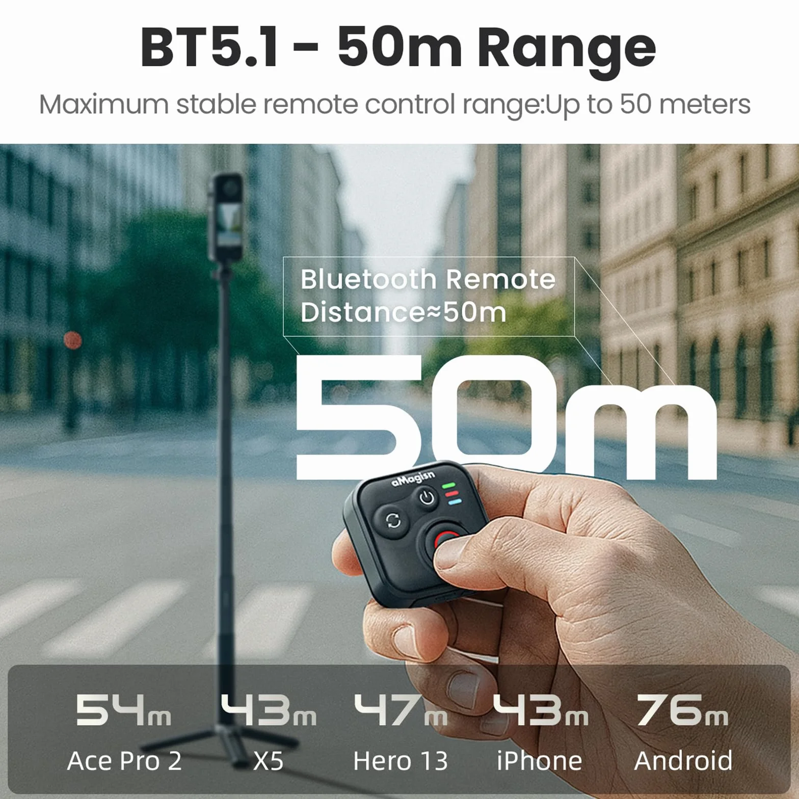 Pilot zdalnego sterowania Bluetooth do Insta360 Ace Pro 2 X5 ONE RS GoPro Hero 13 12, bezprzewodowy pilot zdalnego sterowania z paskiem na nadgarstek, zasięg 50 m, inteligentna kamera akcji, akcesoria
