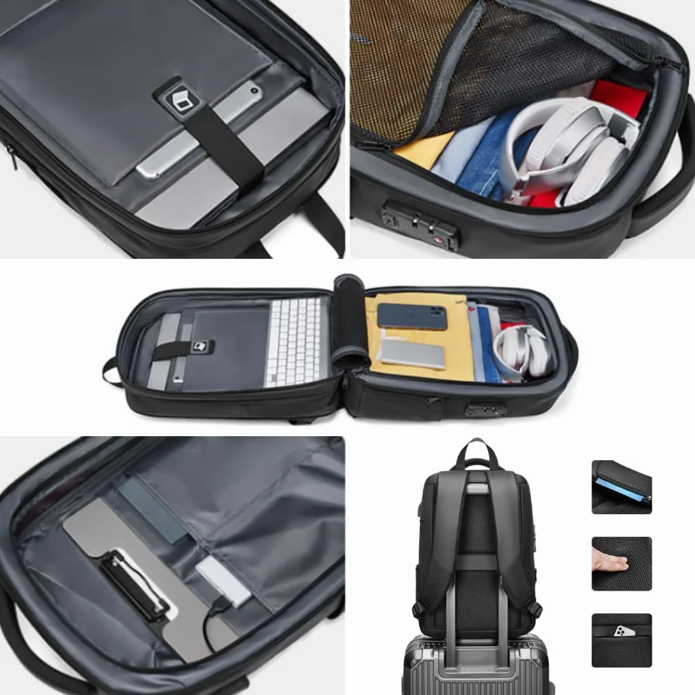 XINYASEE Plecak na laptopa, wodoodporny plecak podróżny, biznesowy plecak EVA, antykradzieżowy plecak szkolny unisex z portem ładowania USB, czarny, PRZECIĘTNY, Klasyczny, swobodny