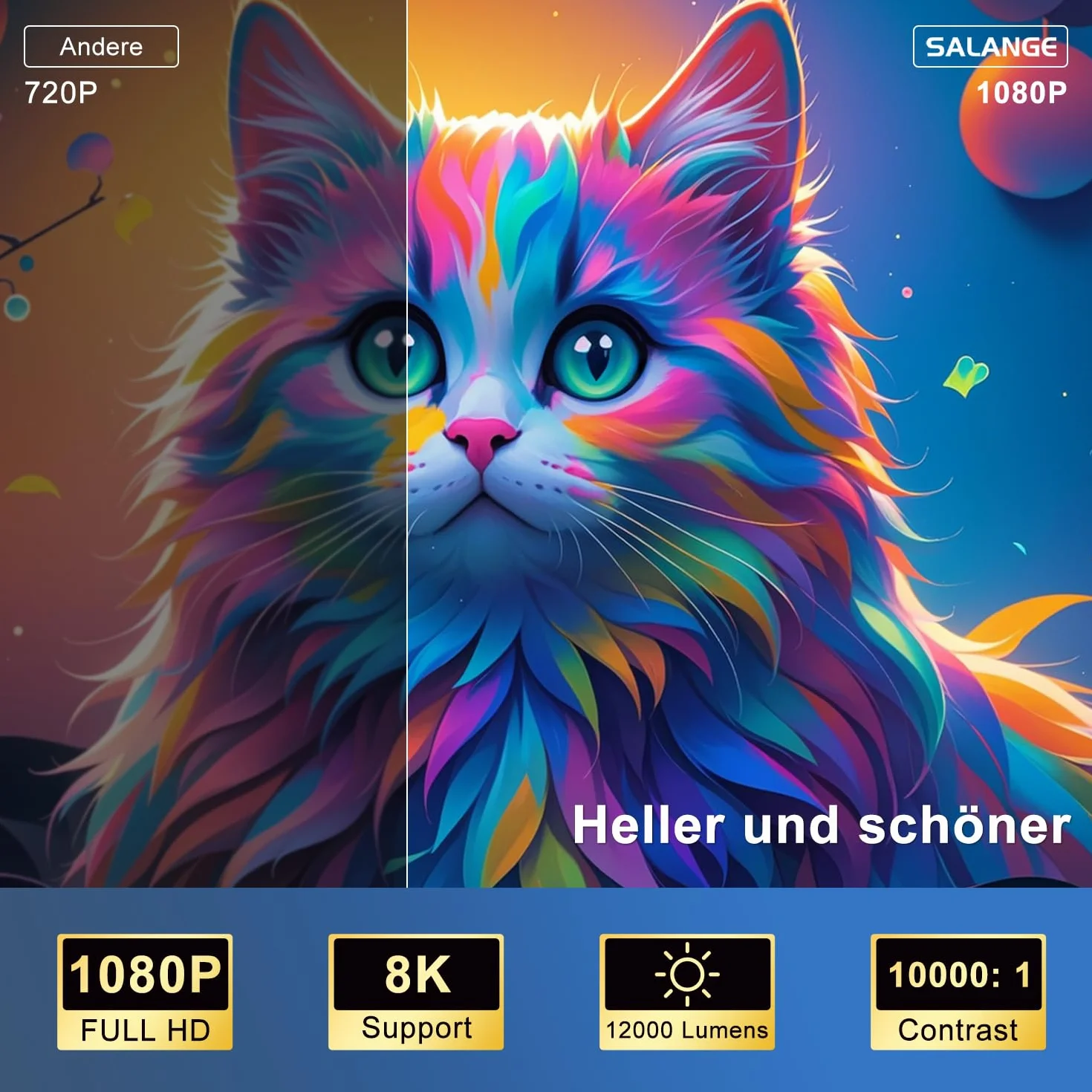 Mini Projektor Salange, Obsługuje Rozdzielczości 8K i 1080P, Autofokus, Przenośny Projektor z Wi-Fi 6 i BT 5.4, Auto Korekcja Trapezu,Obsługujący Rozdzielczość 4K, System Kina Domowego Android 14