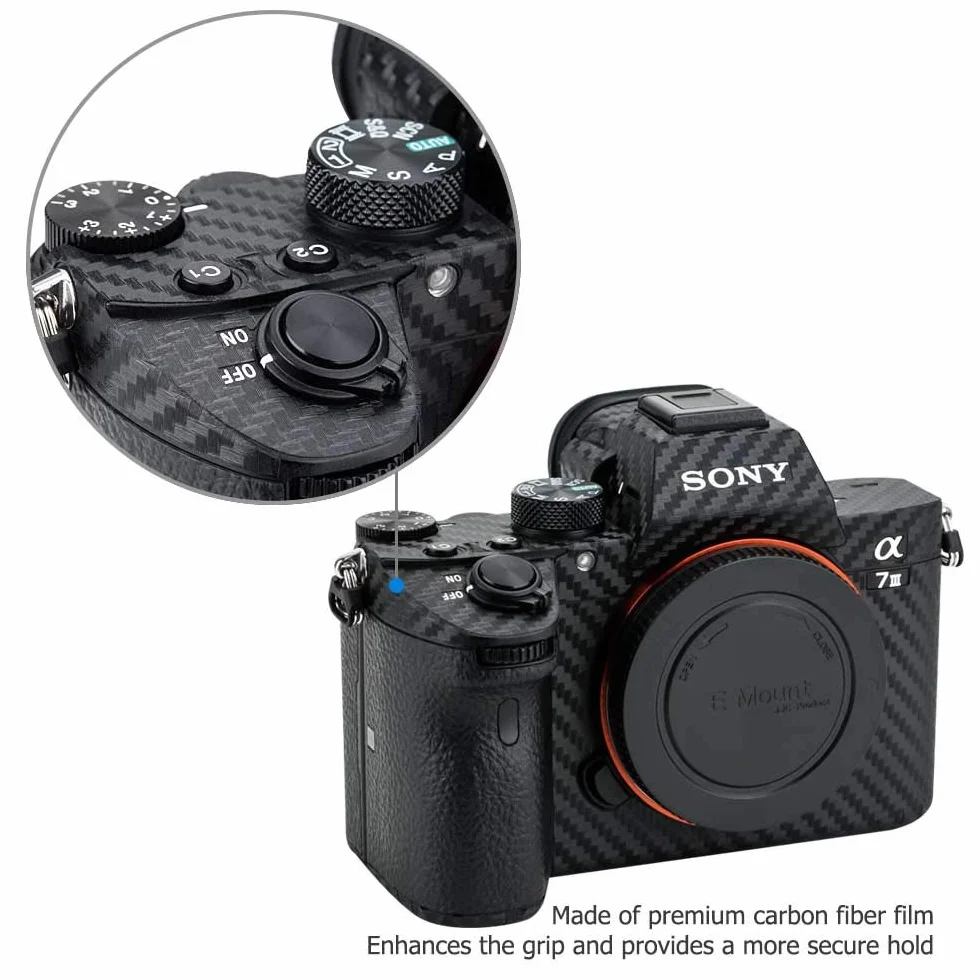 Kiwifotos Sony A7 III, A7R, III, A7III, A7III, A7II, A7RIII, ochrona przed zarysowaniami, bez pęcherzyków powietrza, antypoślizgowa, z włókna węglowego