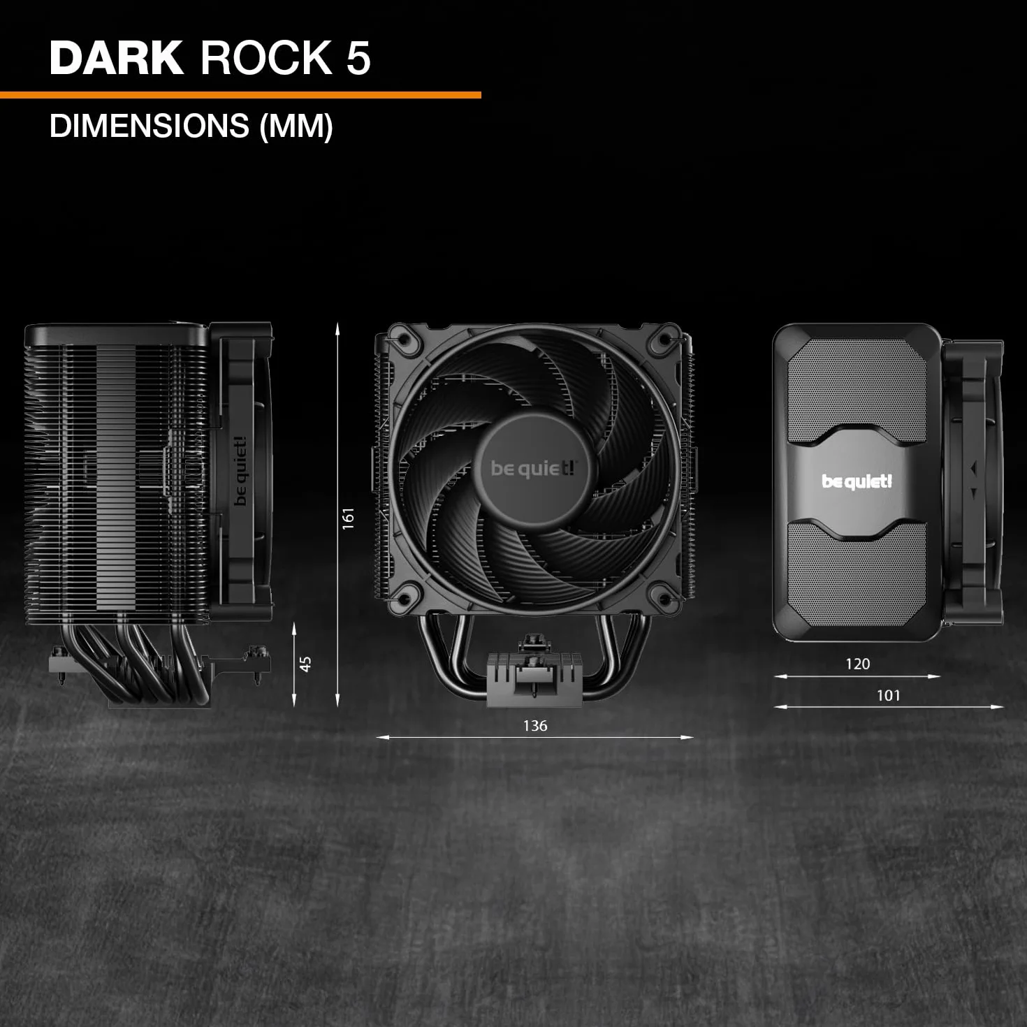 be quiet! Dark Rock 5 chłodzenie powietrzne CPU, wysoka wydajność, 6 ciepłowodów, wentylator Silent Wings 4 120 mm PWM, kompatybilne z RAM i VRM, łatwy montaż, BK035