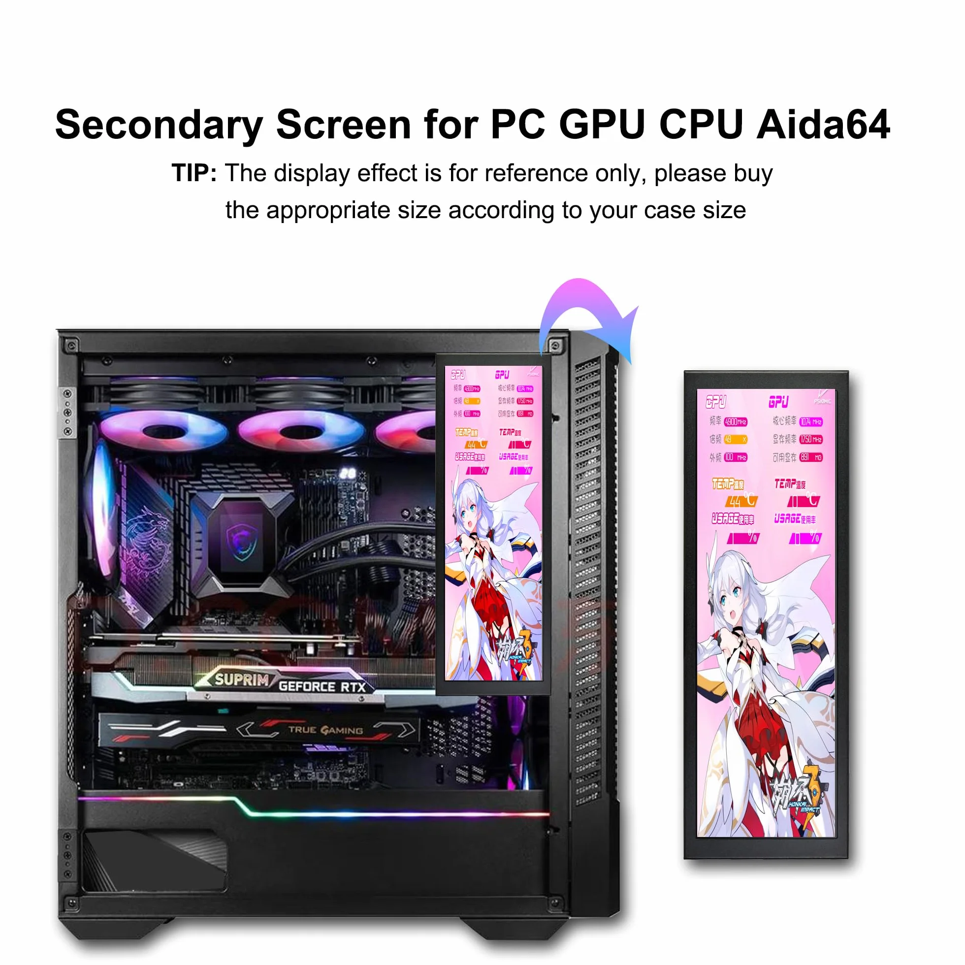 wisecoco 7.84 Inch Mini Monitor HD IPS 1280x400 Wtórny ekran rozciągnięty pasek Wyświetlacz LCD z obudową do laptopa Prędkość Temperatura Windows Aida64 CPU GPU Monitorowanie