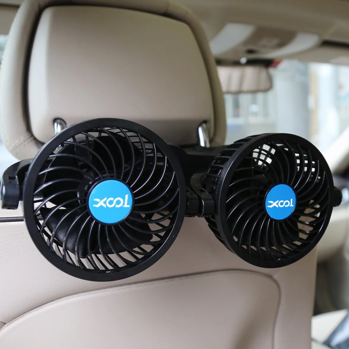 XOOL wentylator samochodowy na tylne siedzenie, przenośny, montowany na zagłówku, obrót 360°, 12V, chłodzenie, płynna regulacja prędkości, do aut, SUV i kamperów