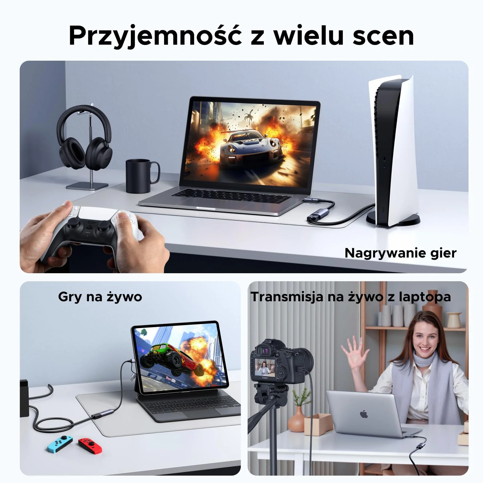 UGREEN Karta capture, wejście 4K, zapis 2K30Hz, HDMI na USB C/A | USB 3.0 HDMI Capture Card, grabber HDMI kompatybilny z Switch Switch 2 PS5 Xbox TV Stick Camera Laptop iPad