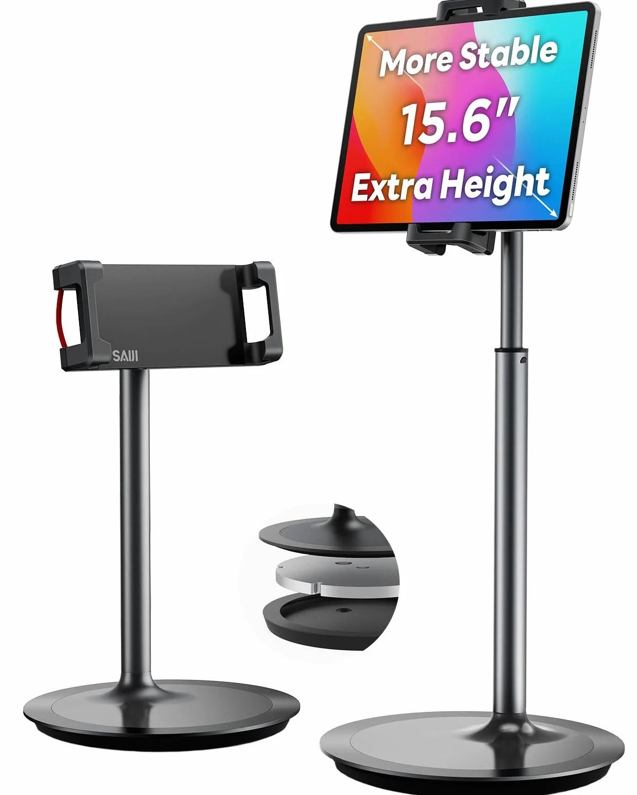 SAIJI Stojak na tablet, regulowany stojak na telefon, obracany o 360 stopni, podstawka ze stopu aluminium, stacja dokująca do telefonu z ekranem 11.9 cm-32.8 cm (czarny)