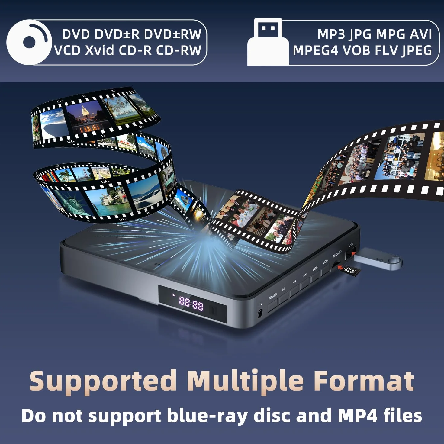 Desobry Odtwarzacz DVD do Telewizora z Wejściami USB/TF, HDMI/RCA, Korekcja Błędów i Redukcja Szumów