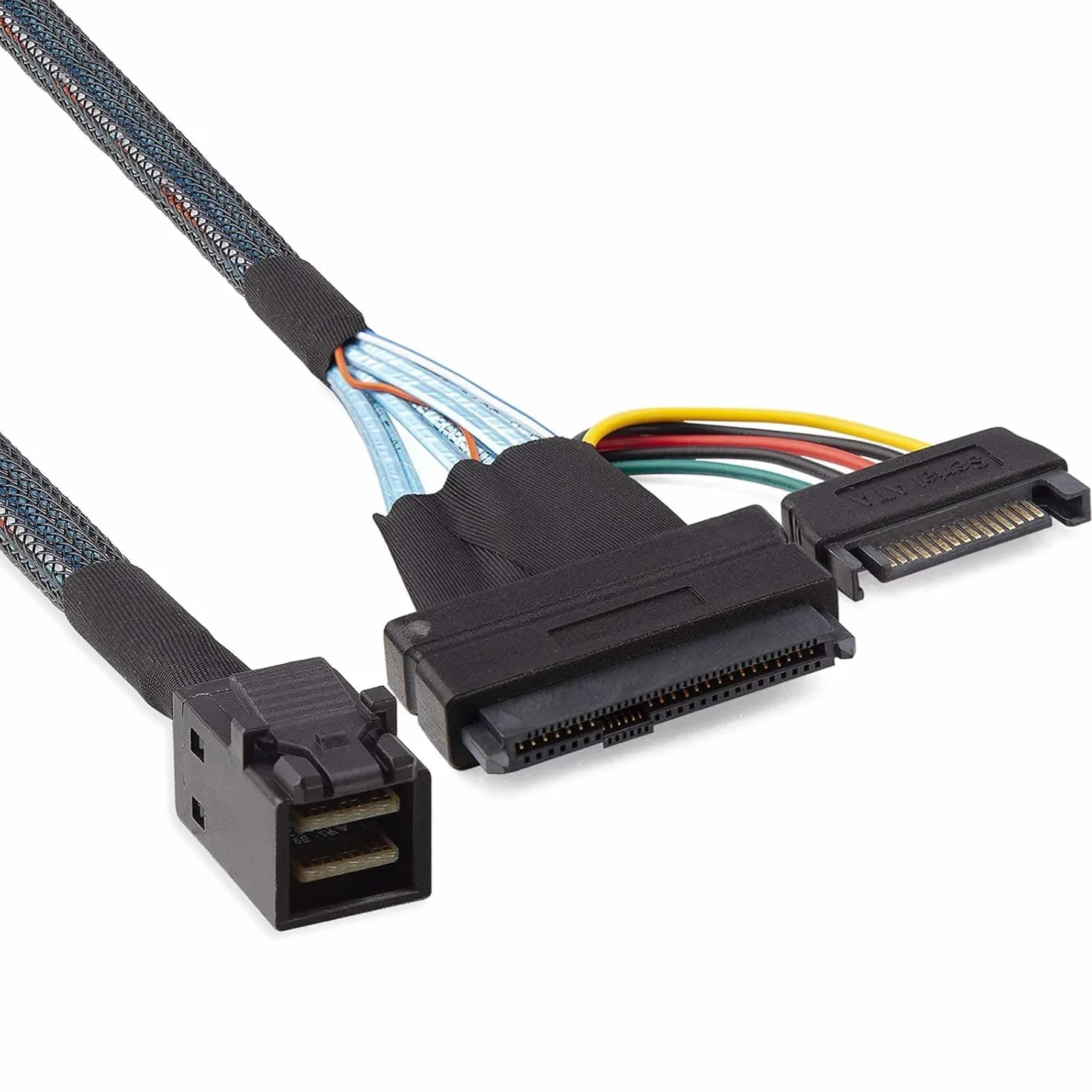 10Gtek 12G Wewnętrzny Kabel Mini SAS SFF-8643 do U.2 SFF-8639 NVMe SSD z 15 pinowym złączem zasilania SATA, PCIe 4.0, 85 Ohm, 1m/3.3ft