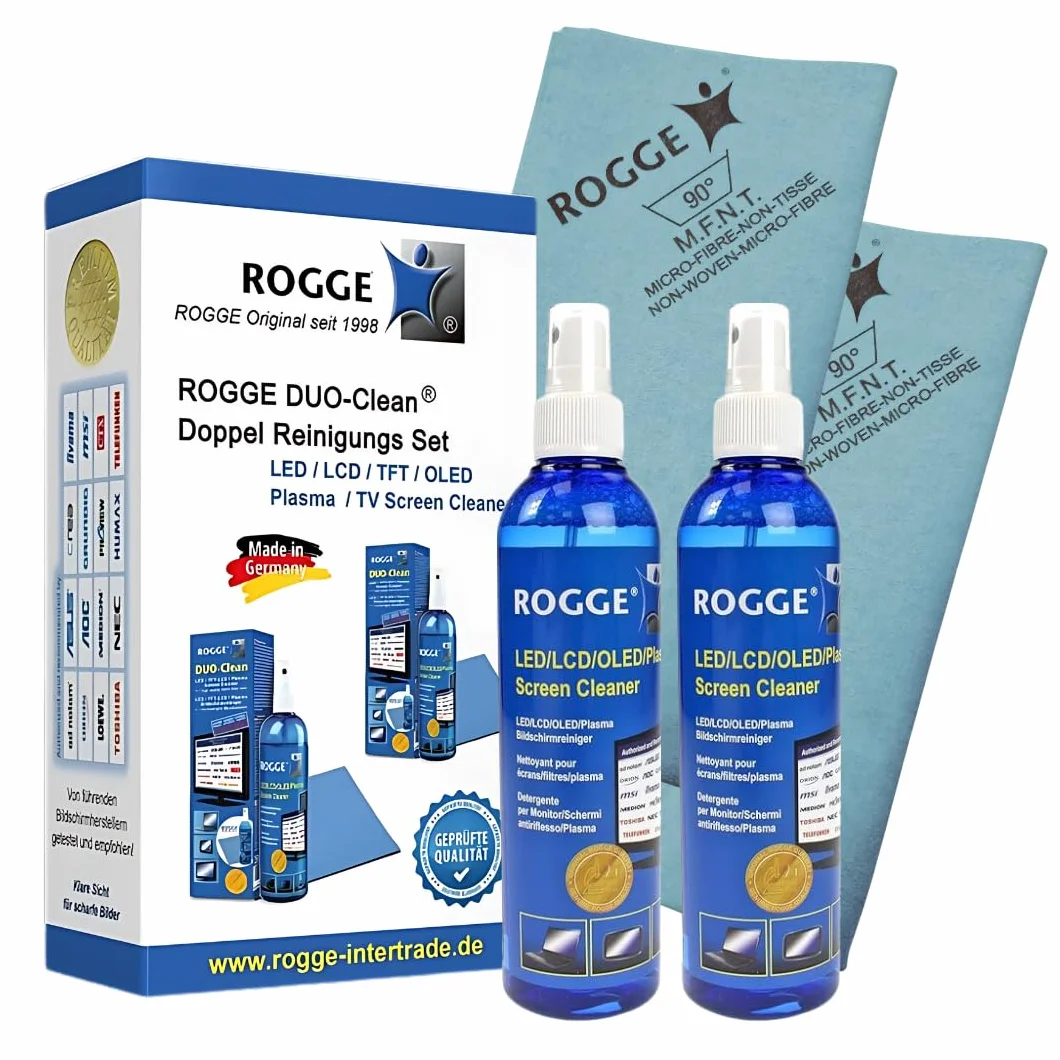 ROGGE Duo-Clean oryginalny podwójny zestaw, 2X 250ml LCD - TFT - LED - TV - Ekran dotykowy + Plasma Screen Cleaner + 2X ROGGE Prof. ?ciereczki z mikrofibry 38x40cm. The Original Since 1998. Made in Germany