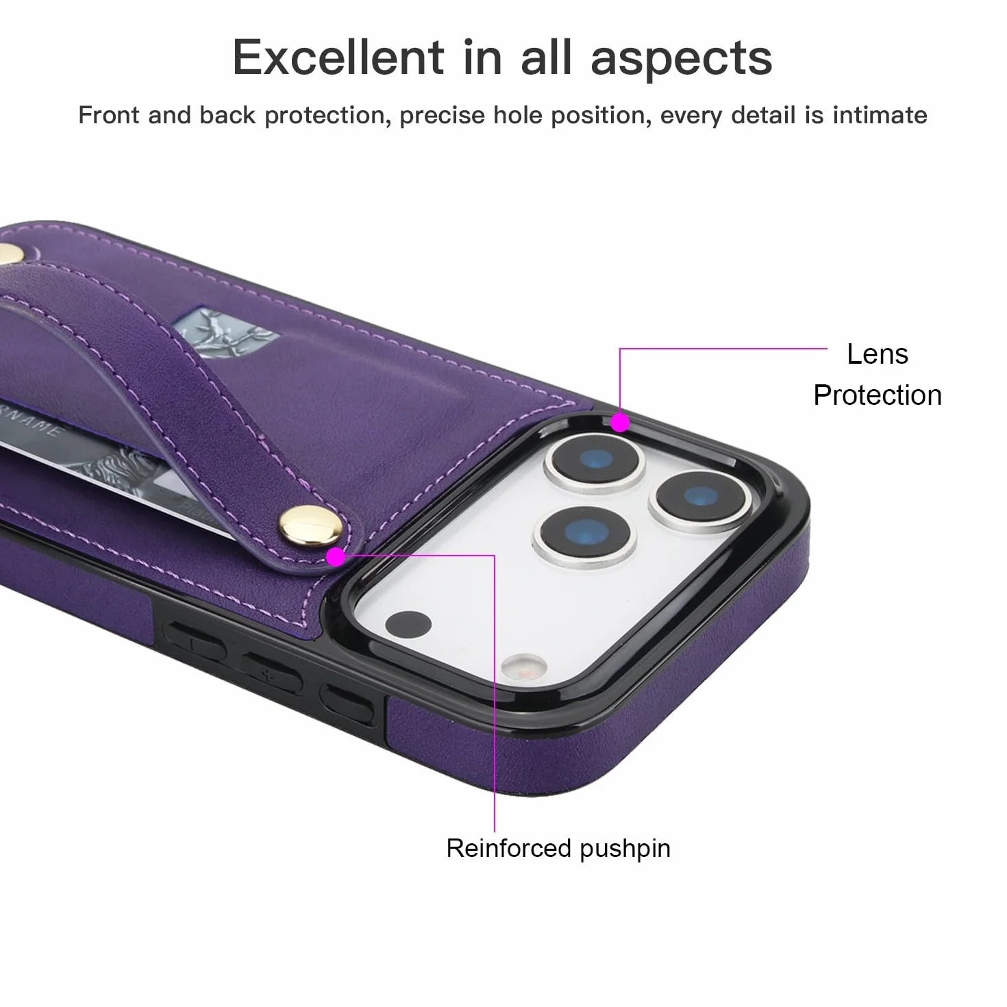 Generic etui kompatybilne z iPhone 15 Pro (kolor: czarny) przegródka na karty skórzana silikonowa tylna obudowa pokrowiec pasek na ramię