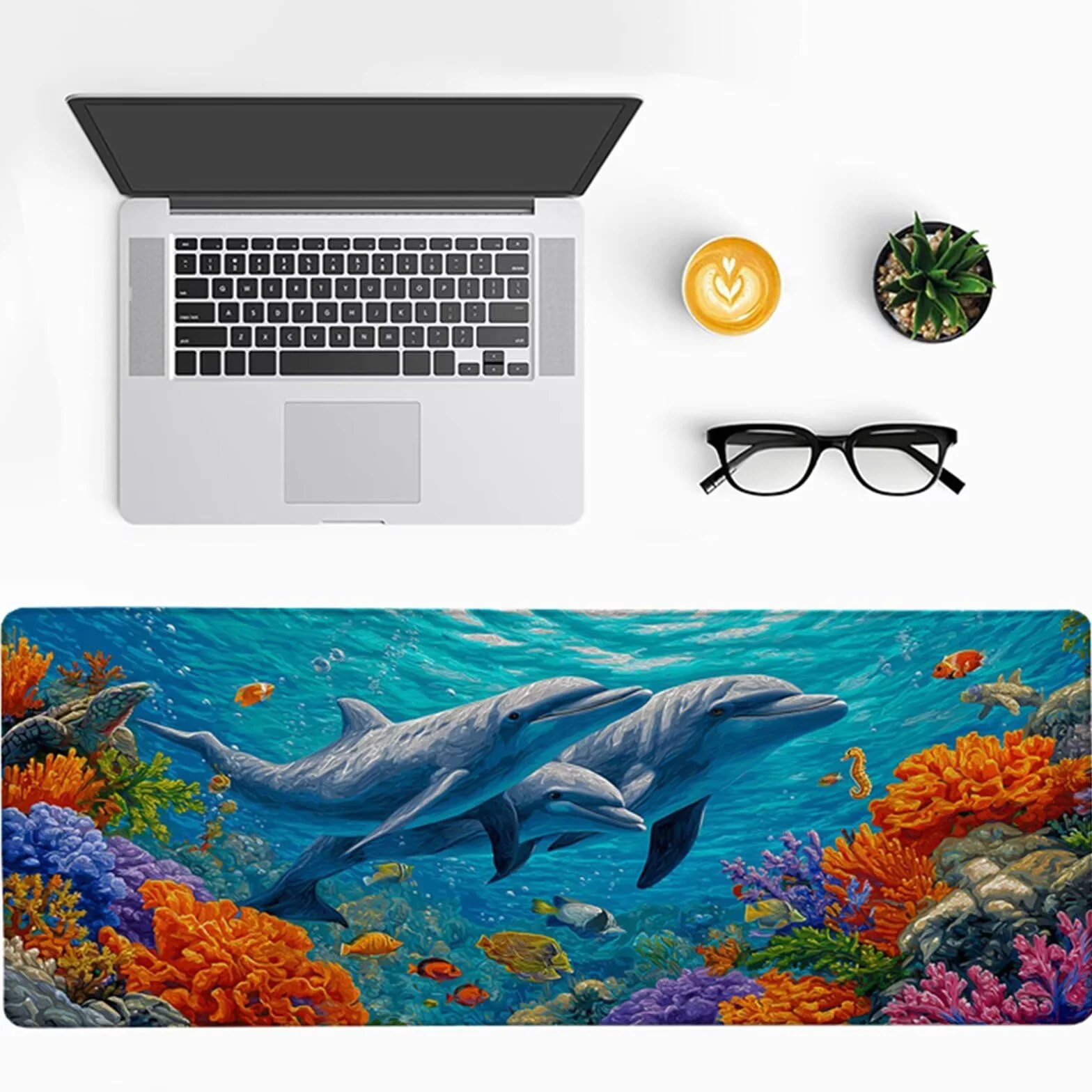 Podkładka pod mysz 1200 x 600 x 3 mm ryby, delfin mata na biurko do gier, podkładka pod mysz z gumową podstawą, mata biurowa ze szwami na krawędziach, akcesoria dla graczy, do domowego biura gier