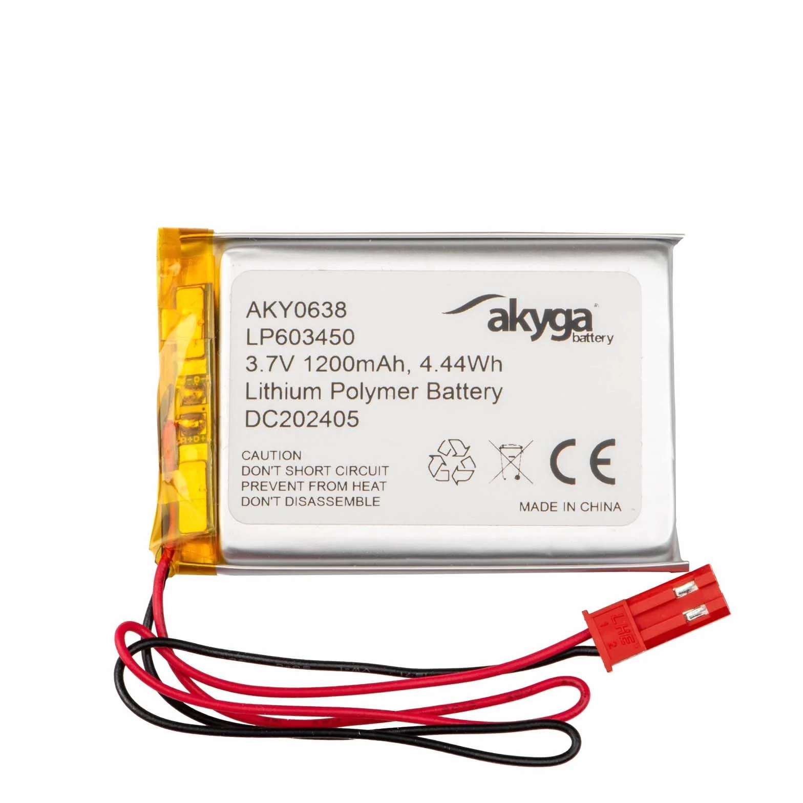 3,7 V 1200 mAh akumulator LP603450 litowo-polimerowy AKYGA AKY0638 akumulator Li-Po PCM JST 2-biegunowy przyłącze 2,5410 cm