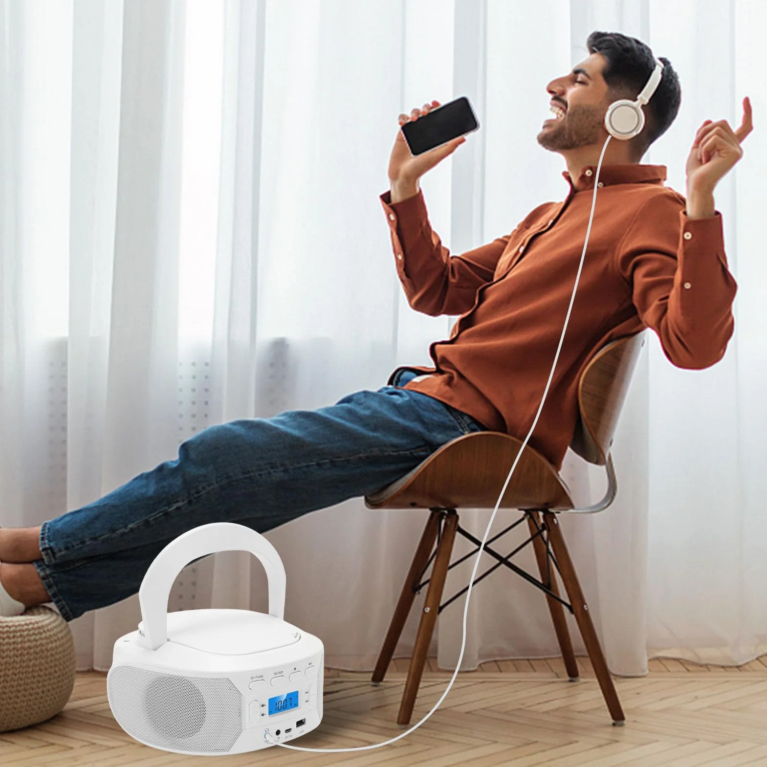 Tonysa Przenośny Odtwarzacz CD, CD RW MP3 USB AUX Odtwarzacz Muzyczny BT, Obsługa Radia FM, Płyta CD z książką dźwiękową do Domu/na Zewnątrz (wtyczka UE)