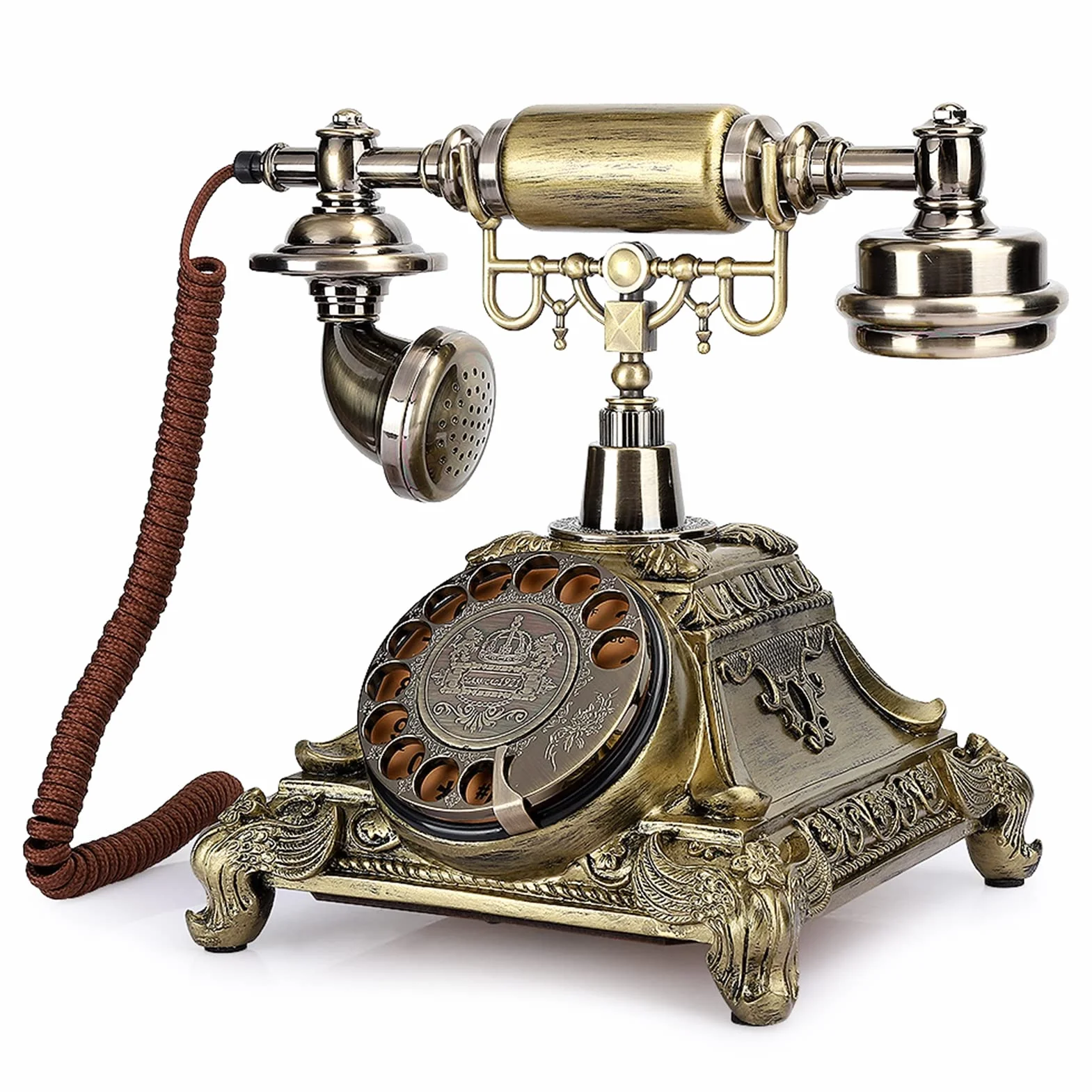 Przewodowy Telefon Stacjonarny - Staroświecki Zabytkowy z Antykami, Klasyczna Europejska Tarcza Obrotowa Retro do Wystroju Biura Domowego