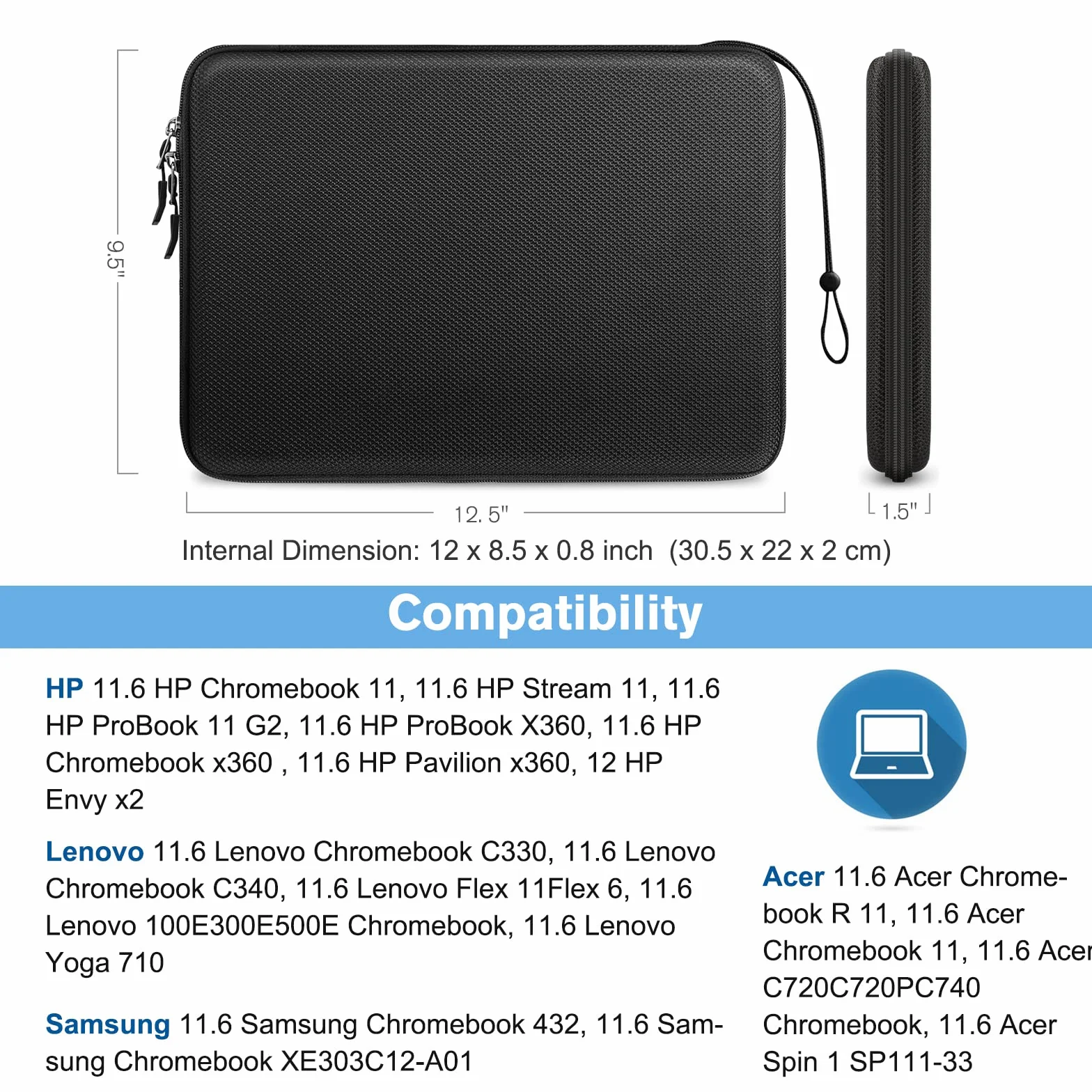 FINPAC Twardy pokrowiec na laptopa 11,6'' ASUS Chromebook/Vivobook, Lenovo IdeaPad 11,6'' i innych notebooków Dell/Acer/HP/Samsung o przekątnej ekranu 11,6 cala, odporna na wstrząsy, torba ochronna,