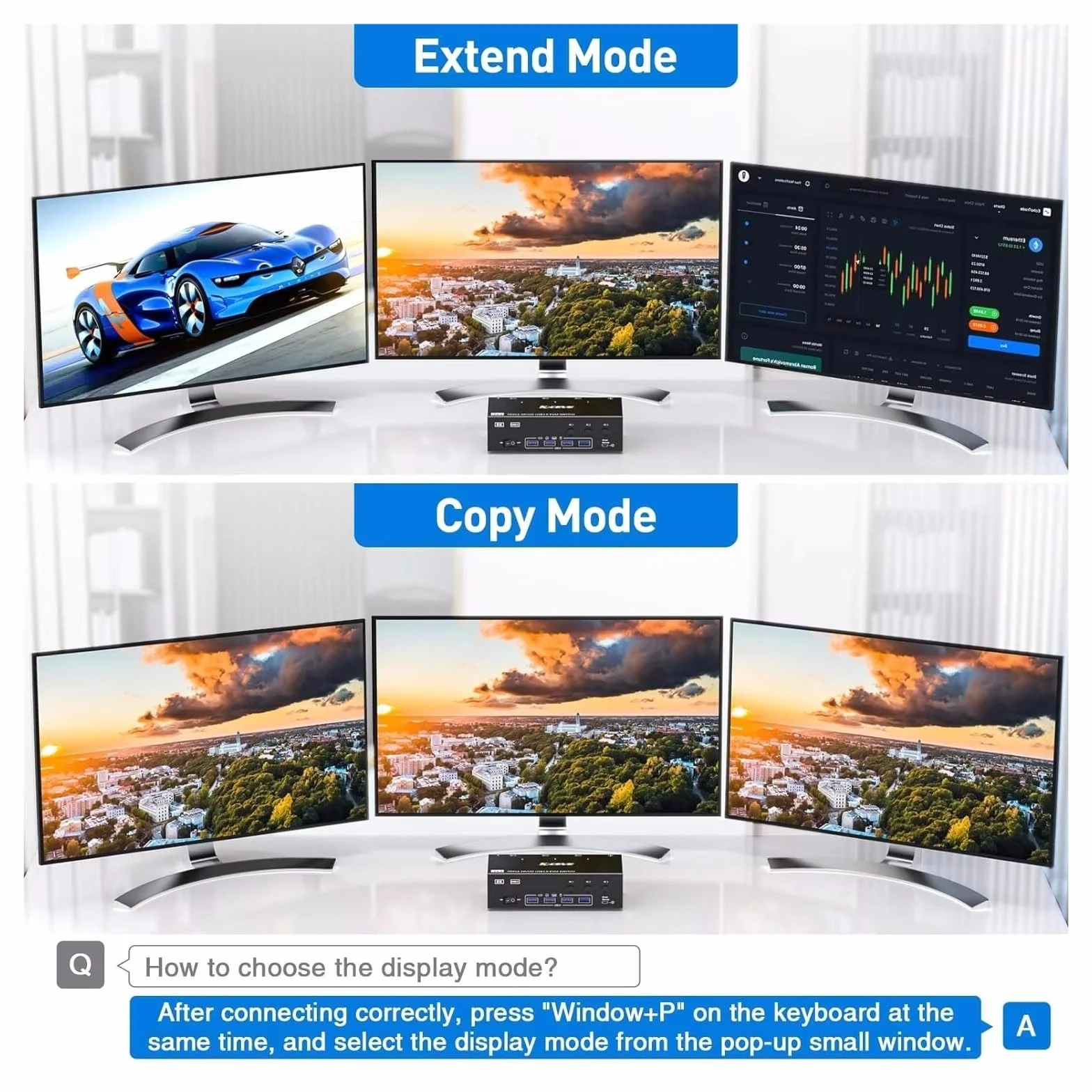 Przełącznik KVM 8K USB 3.0 2.1 DP 1.4 3 monitory 3 komputery, 8K60Hz,4K144Hz potrójny monitor KVM z 4 portami USB 3.0