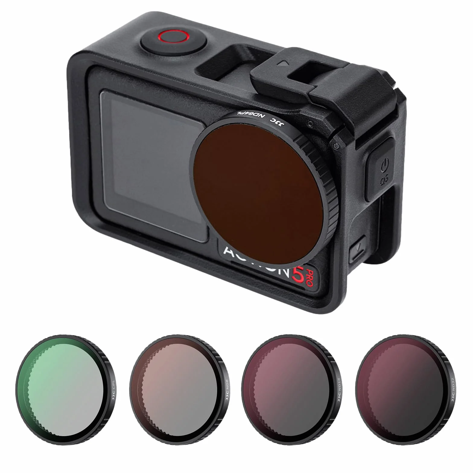 JJC Zatrzaskowy zestaw filtrów ND PL do DJI Osmo Action 5 4 3, CPL ND8 ND16 ND32 kompatybilny z akcesoriami DJI Action5, okrągły filtr polaryzacyjny o neutralnej gęstości, wielowarstwowa aluminiowa